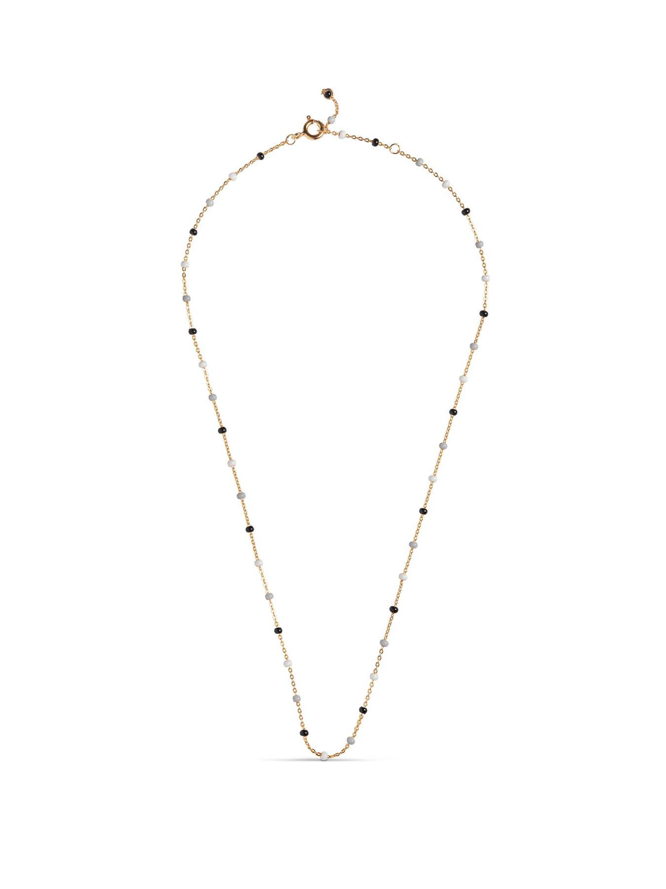 undefined Lola Gold 40cm Necklace, 18ct Gold-Plated, 925 Sterling Silver and Black and White Enamel