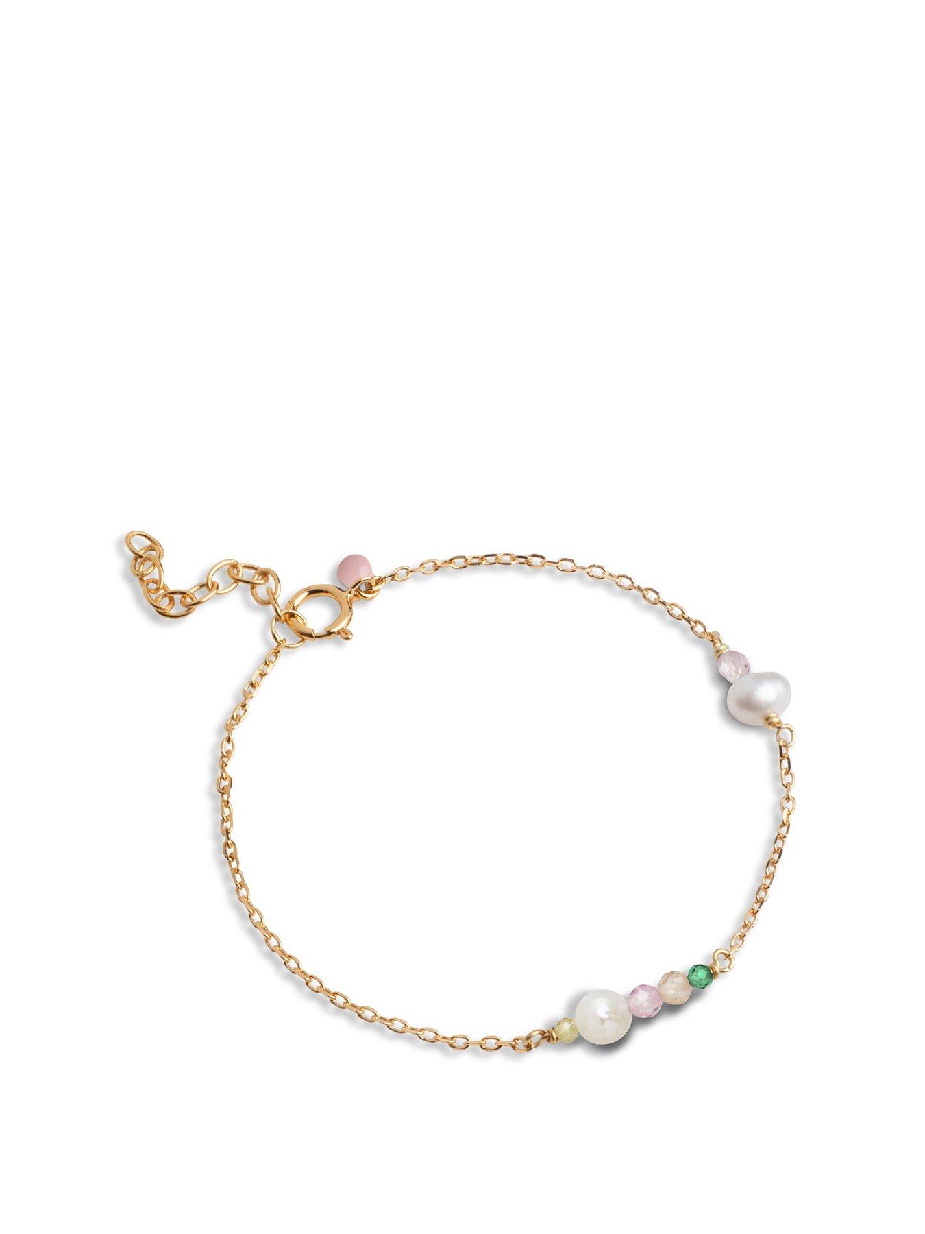 Product photograph of Enamel Copenhagen Pink Sofia Gold Bracelet 18ct Gold-plated 925 Sterling Silver With Freshwater Pearl And Cubic Zirconia Stones from very.co.uk