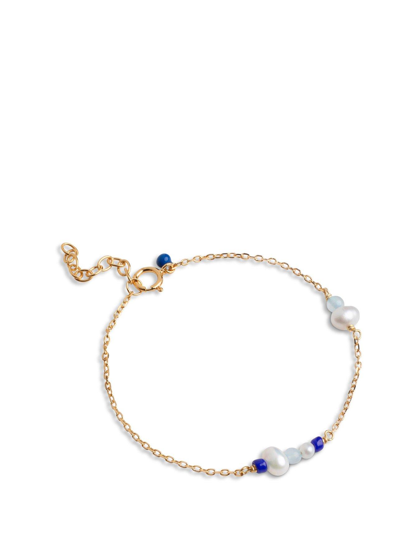 Product photograph of Enamel Copenhagen Blue Sofia Gold Bracelet 18ct Gold-plated 925 Sterling Silver With Freshwater Pearls And Cubic Zirconia Stones from very.co.uk