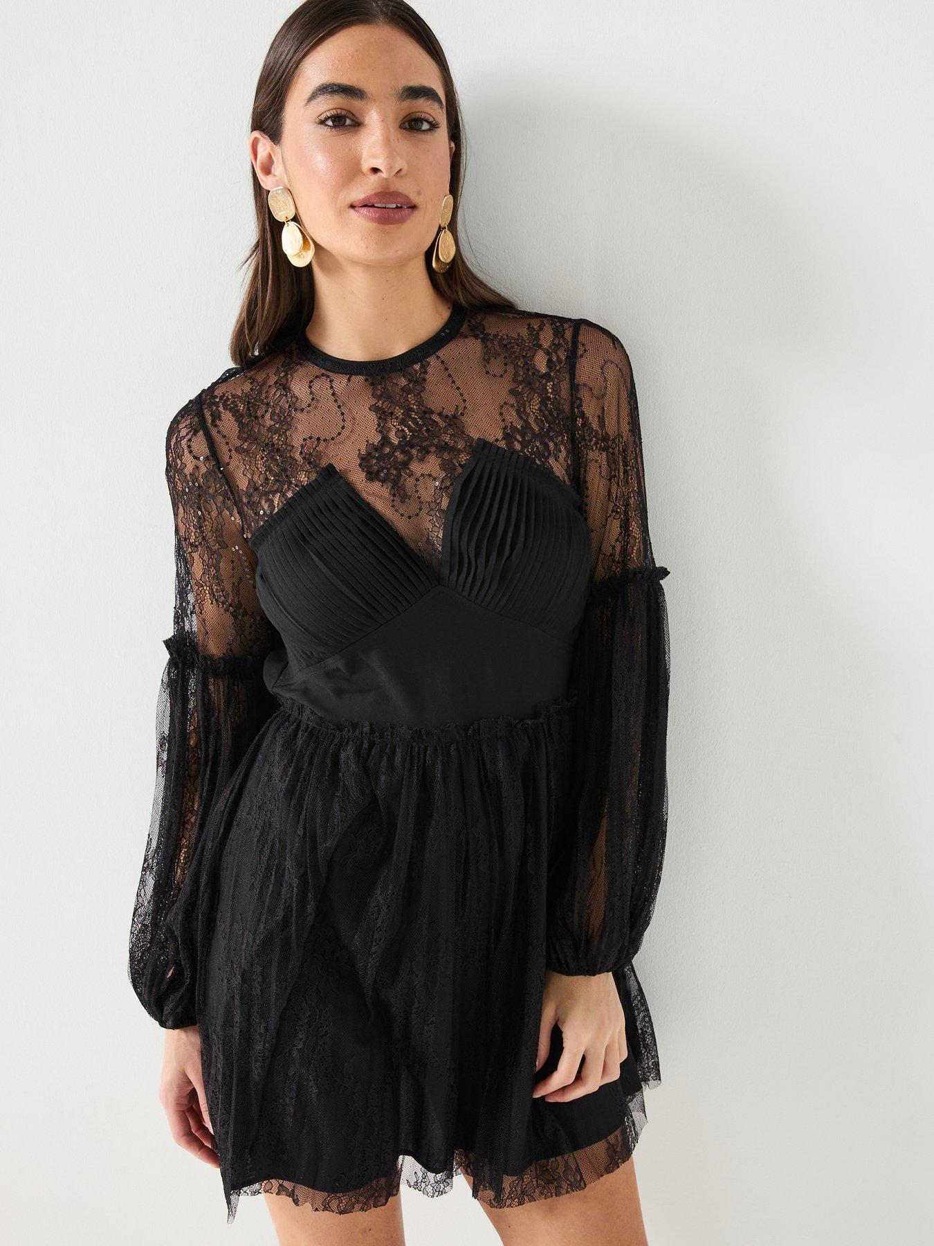 River Island Lace Hybrid Dress - Black