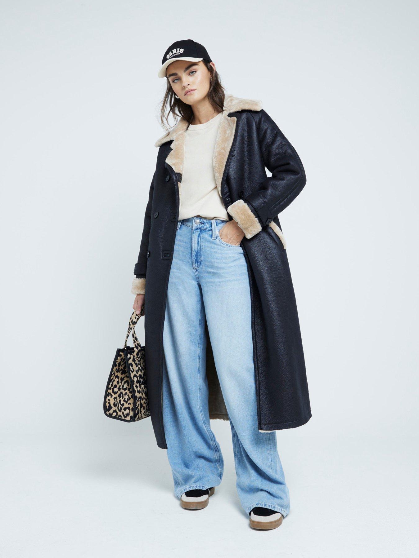 undefined Shearling Belted Trench - Black