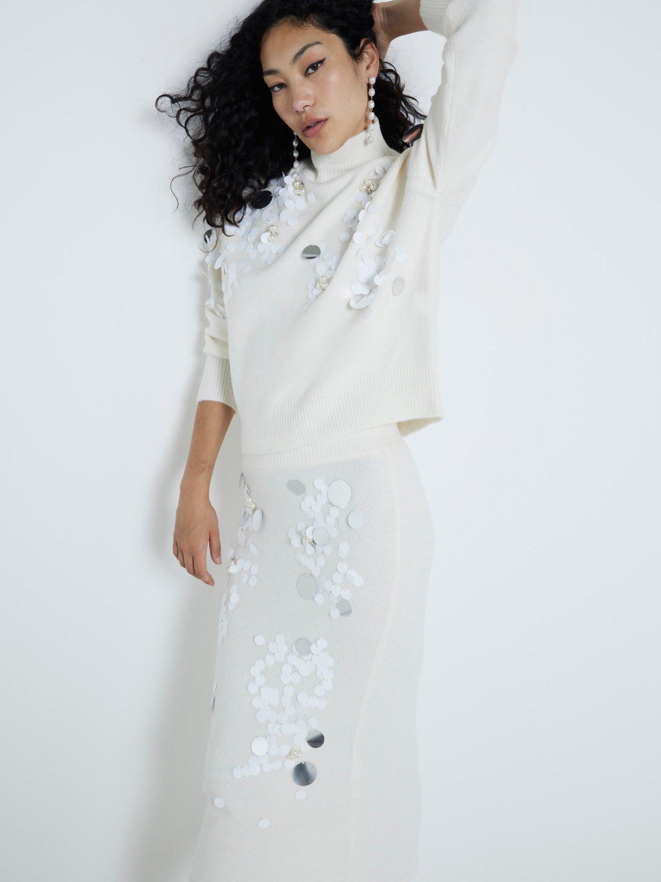 River Island Sequin Roll Jumper Cream Very