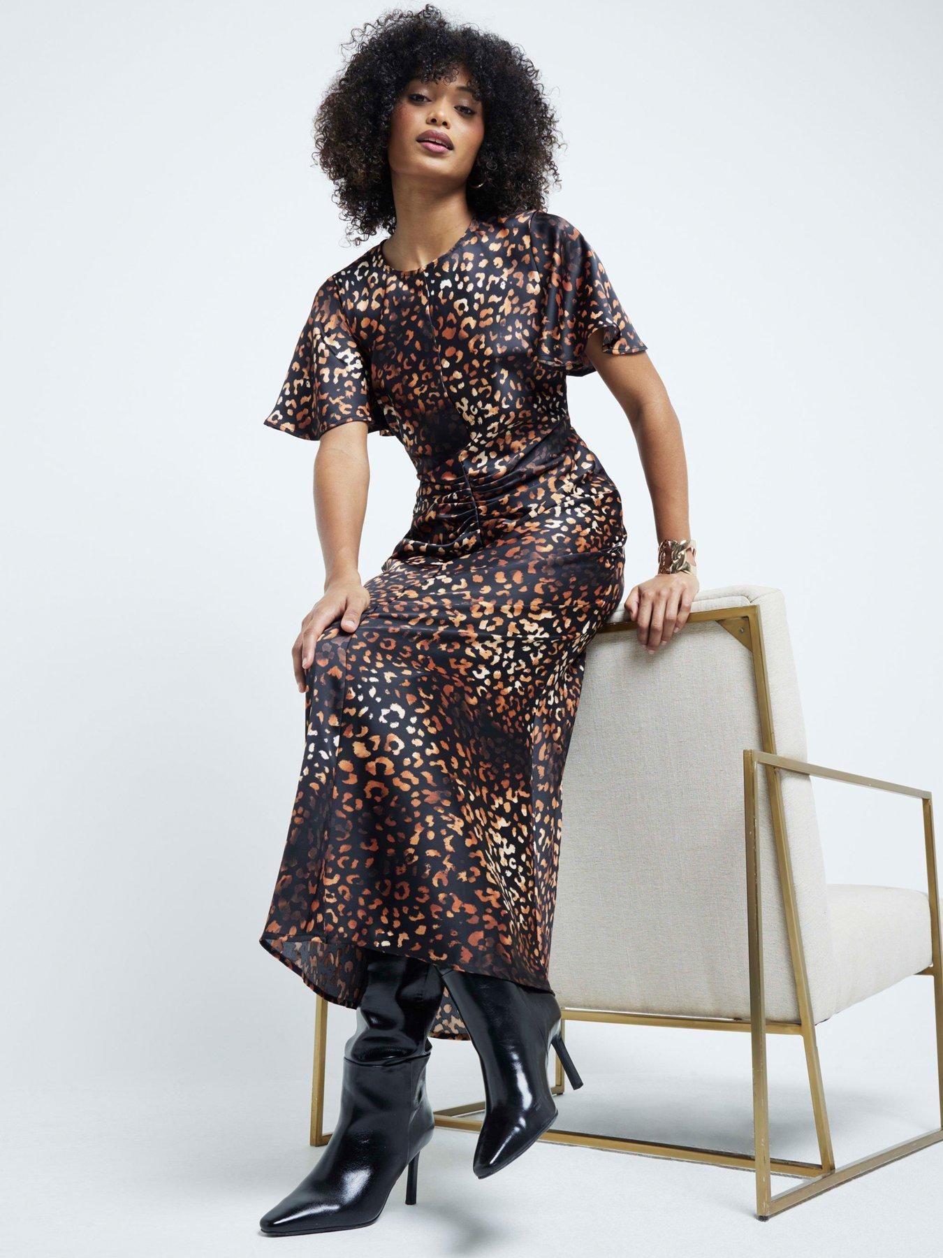 undefined Ruched Midi Dress - Brown