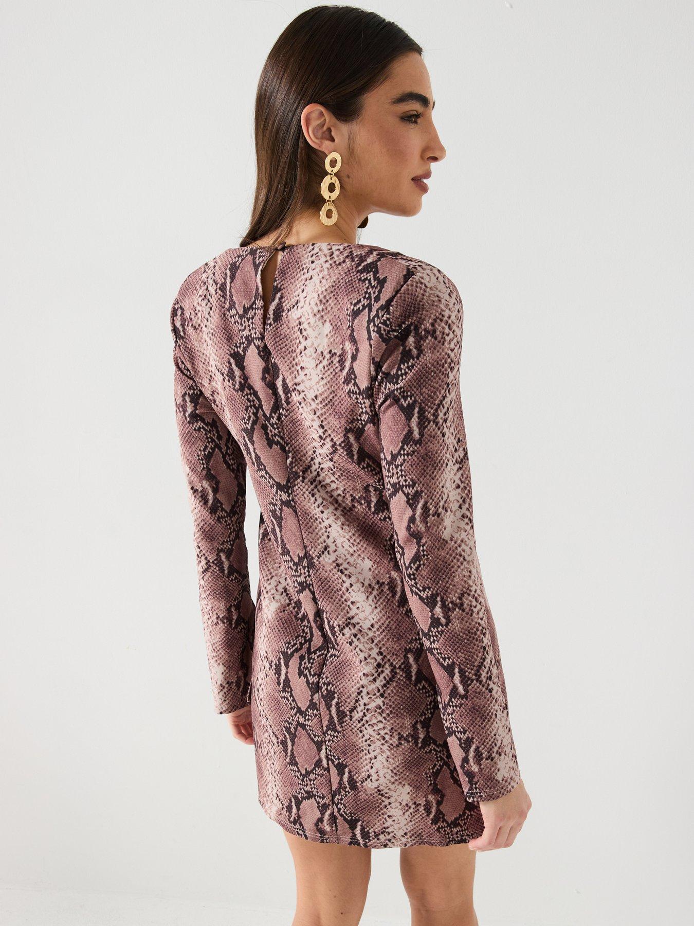 EVIE CREW NECK SHOULDER PAD MINI DRESS - INFERNO PINK MESH