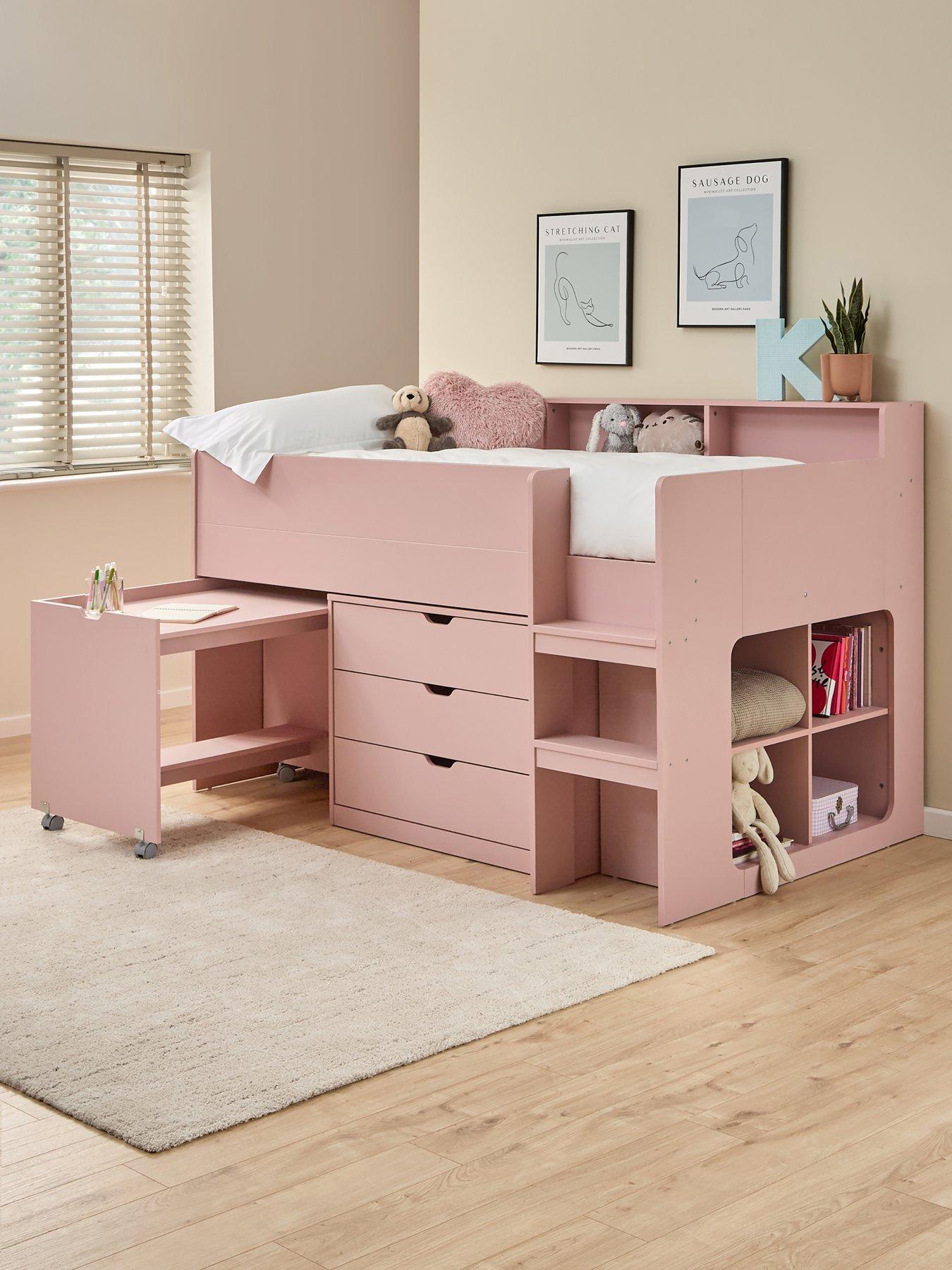 Product photograph of Very Home Aspen Mid Sleeper Bed Frame With Desk Drawers And Shelves Plus Mattress Options Buy And Save - Pink - Fsc Reg Certified - Bed Frame With Standard Mattress from very.co.uk
