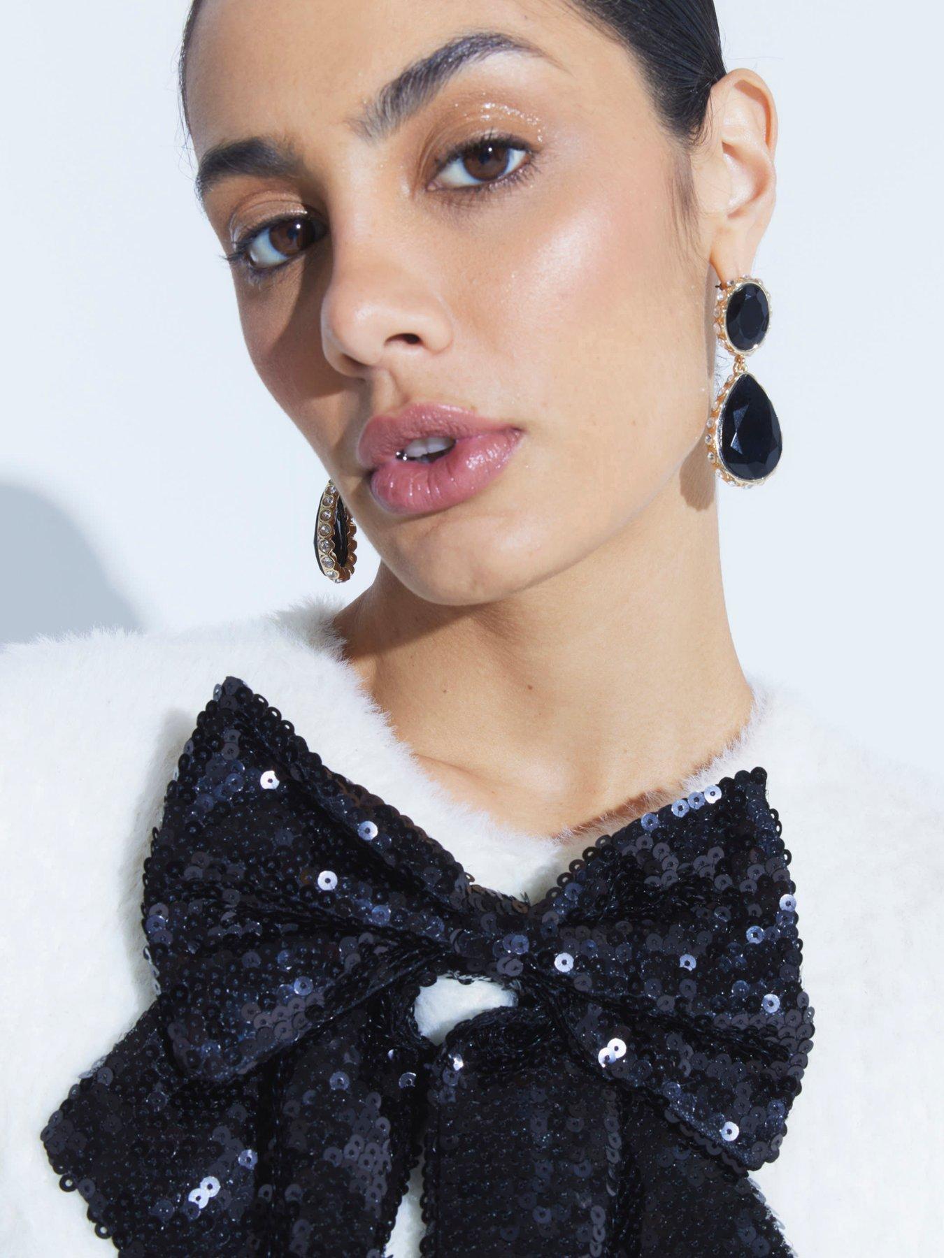 River Island Sequin Bow Fluff Cardigan Cream Very
