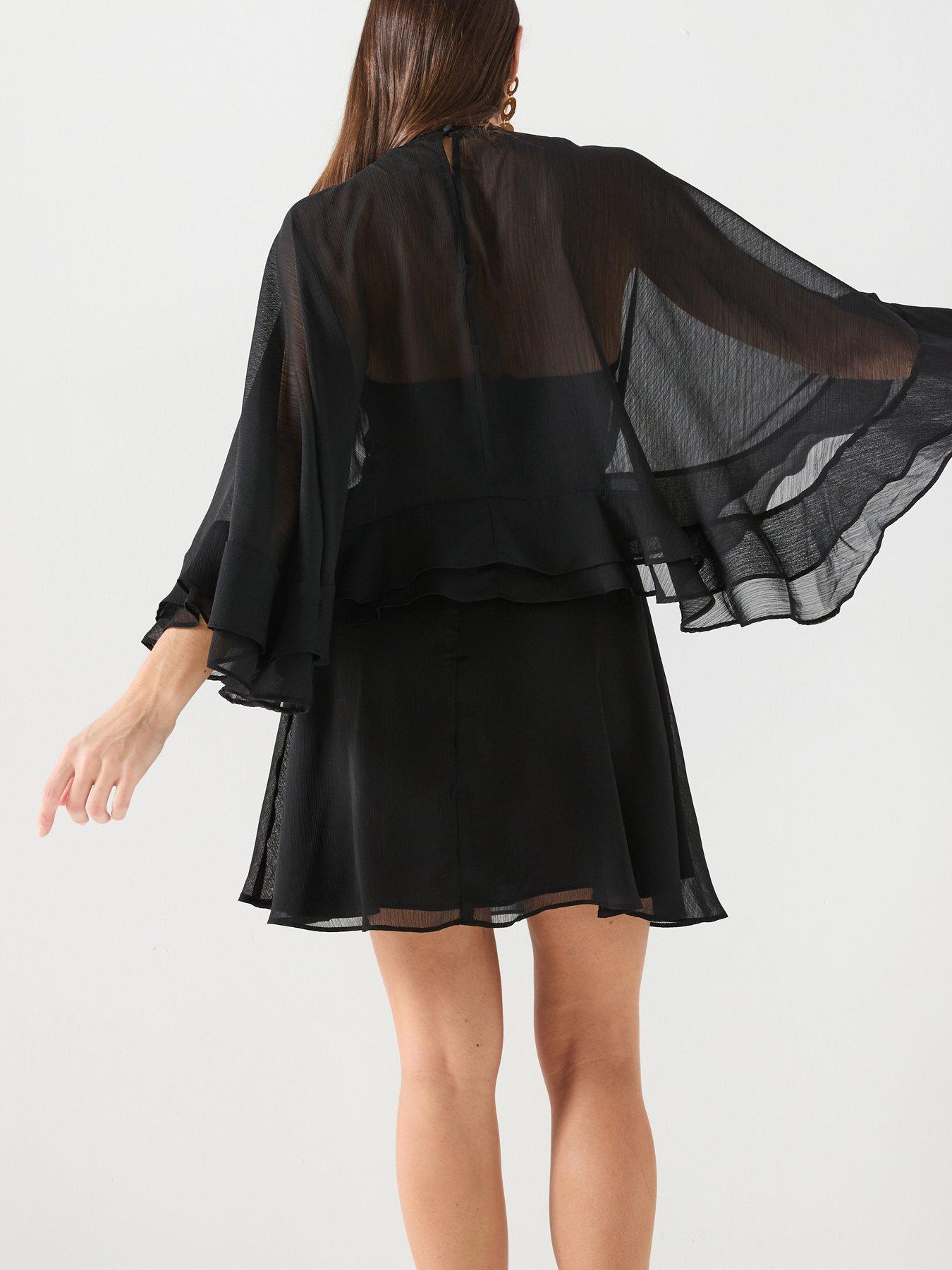 River Island Chiffon Cape Mini Dress - Black | Very