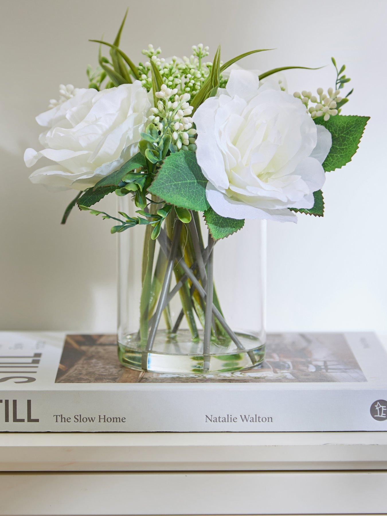 Product photograph of Very Home 26cm Glass Vase With Roses from very.co.uk