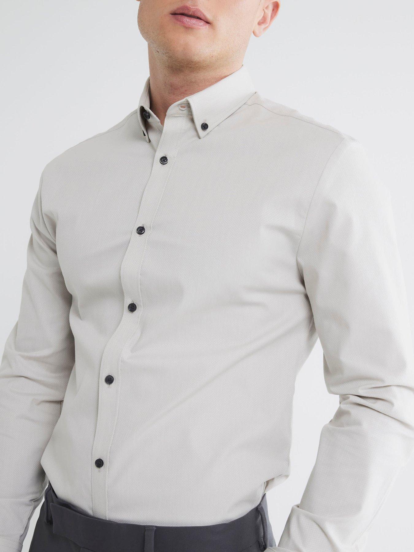 Image 2 of 6 of River Island Textured Long Sleeve Muscle Fit Shirt - Grey