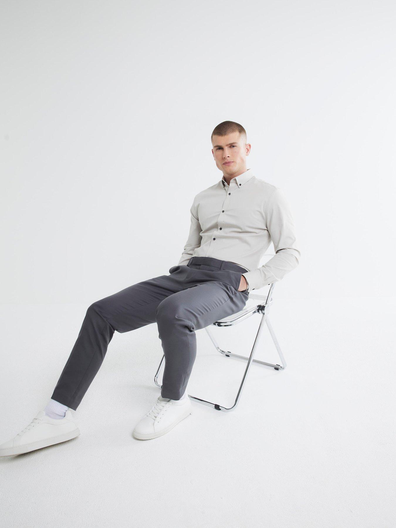 Image 3 of 6 of River Island Textured Long Sleeve Muscle Fit Shirt - Grey