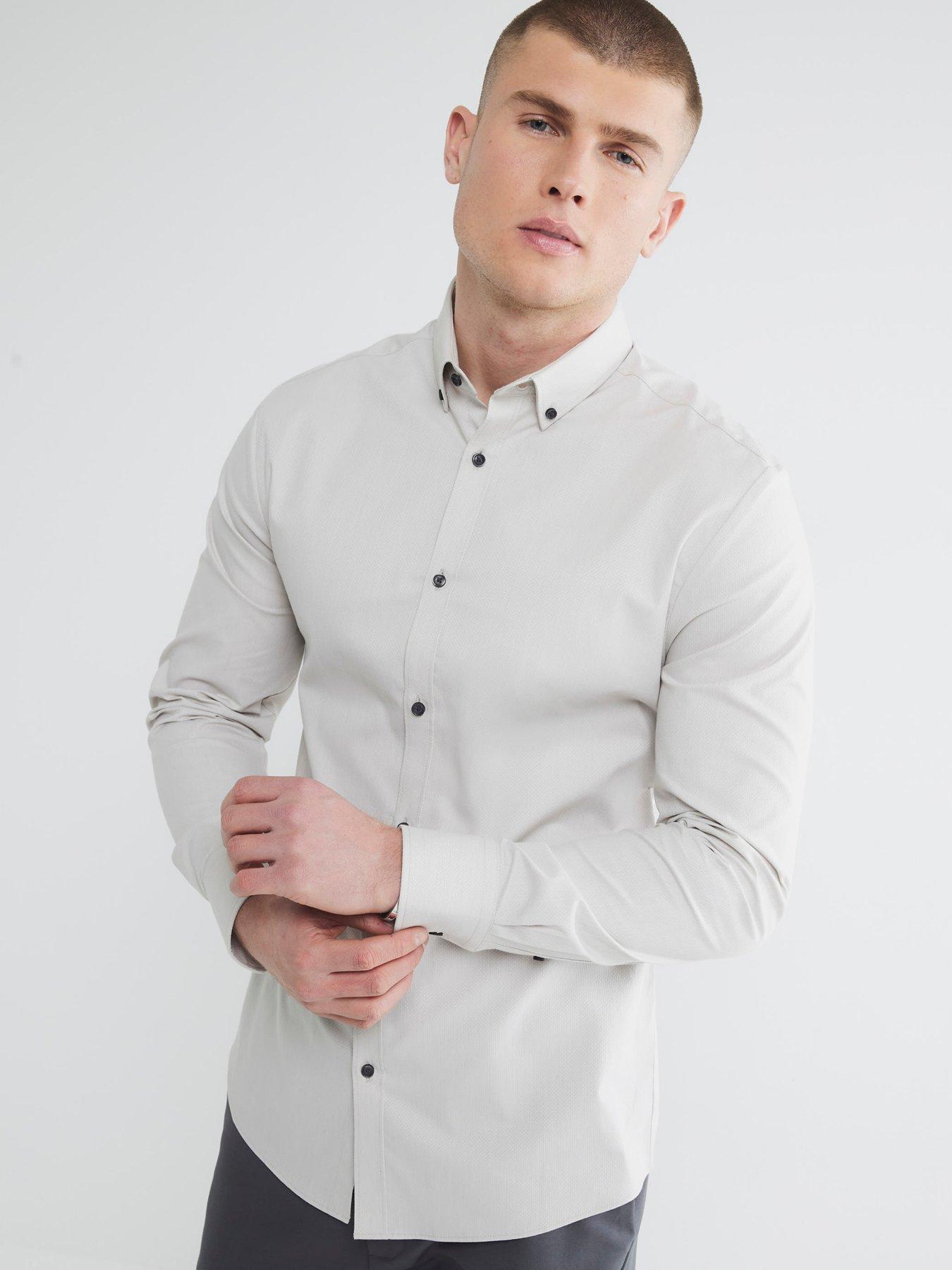 Image 4 of 6 of River Island Textured Long Sleeve Muscle Fit Shirt - Grey