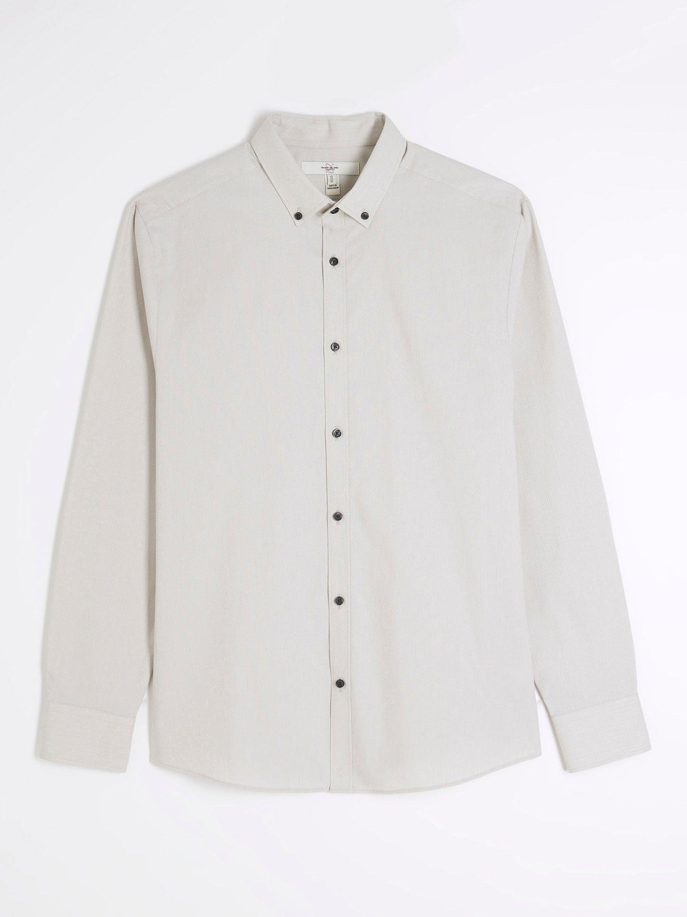 Image 5 of 6 of River Island Textured Long Sleeve Muscle Fit Shirt - Grey