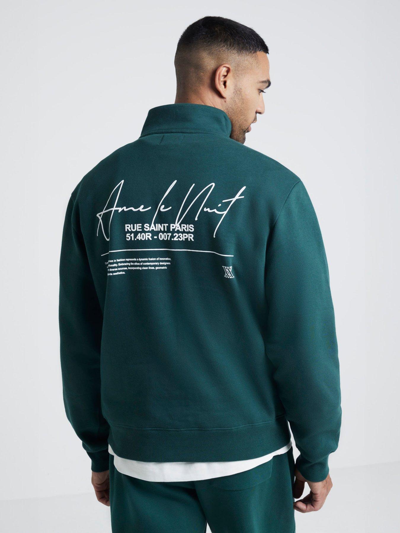 Image 2 of 6 of River Island Regular Fit Ame Le Nuit Text Funnel 1/4 Zip Sweat - Green