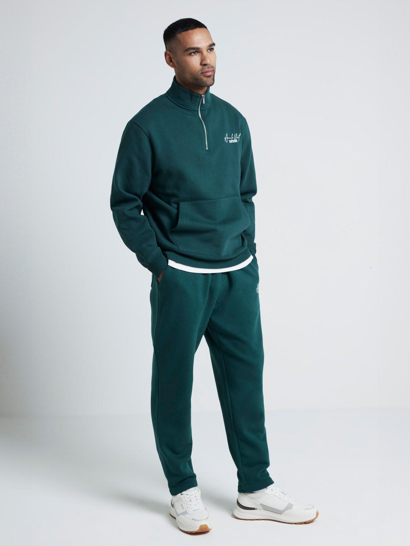 Image 3 of 6 of River Island Regular Fit Ame Le Nuit Text Funnel 1/4 Zip Sweat - Green