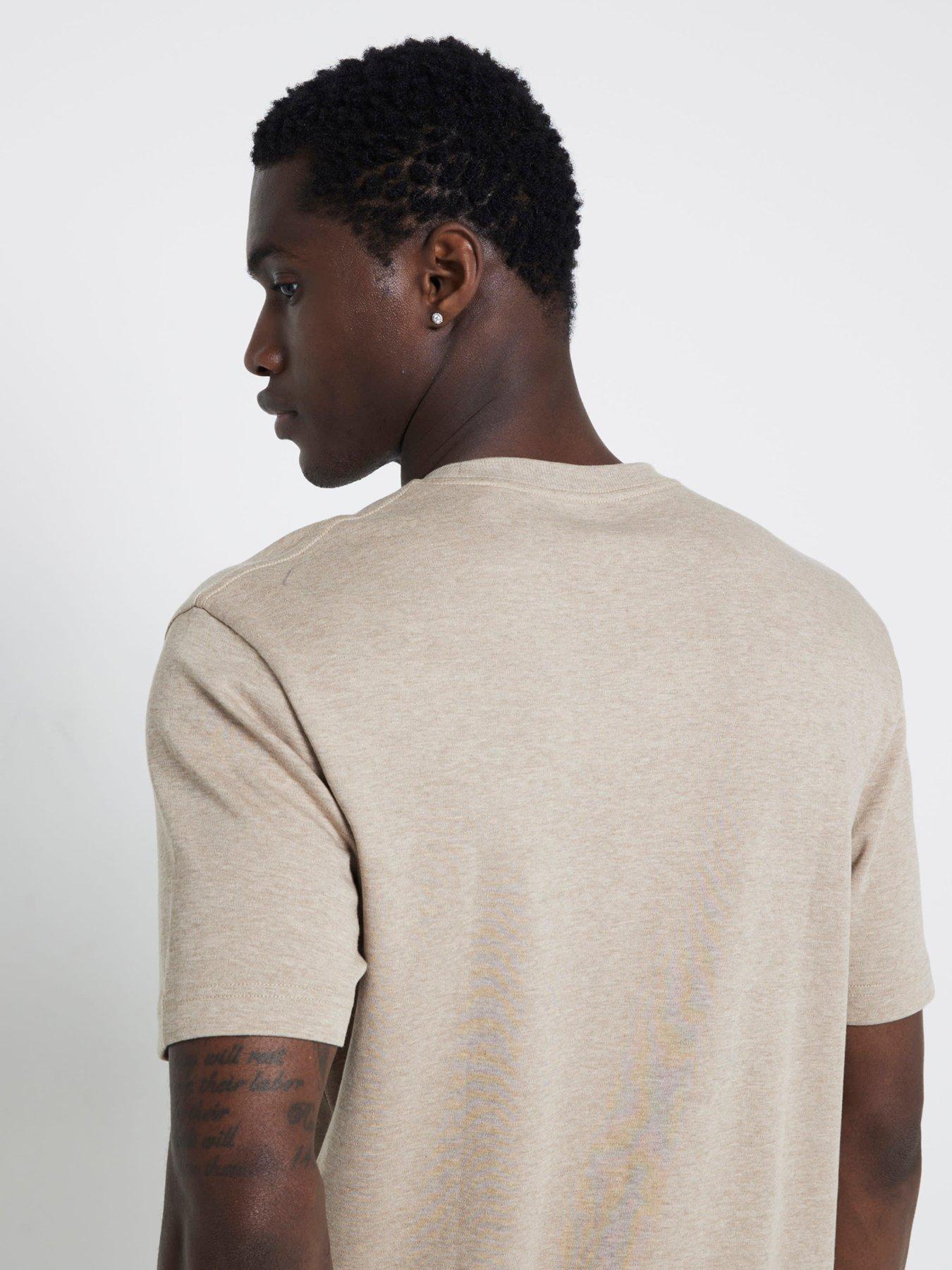 Image 2 of 6 of River Island Short Sleeve RI Studio Slim T-Shirt - Cream