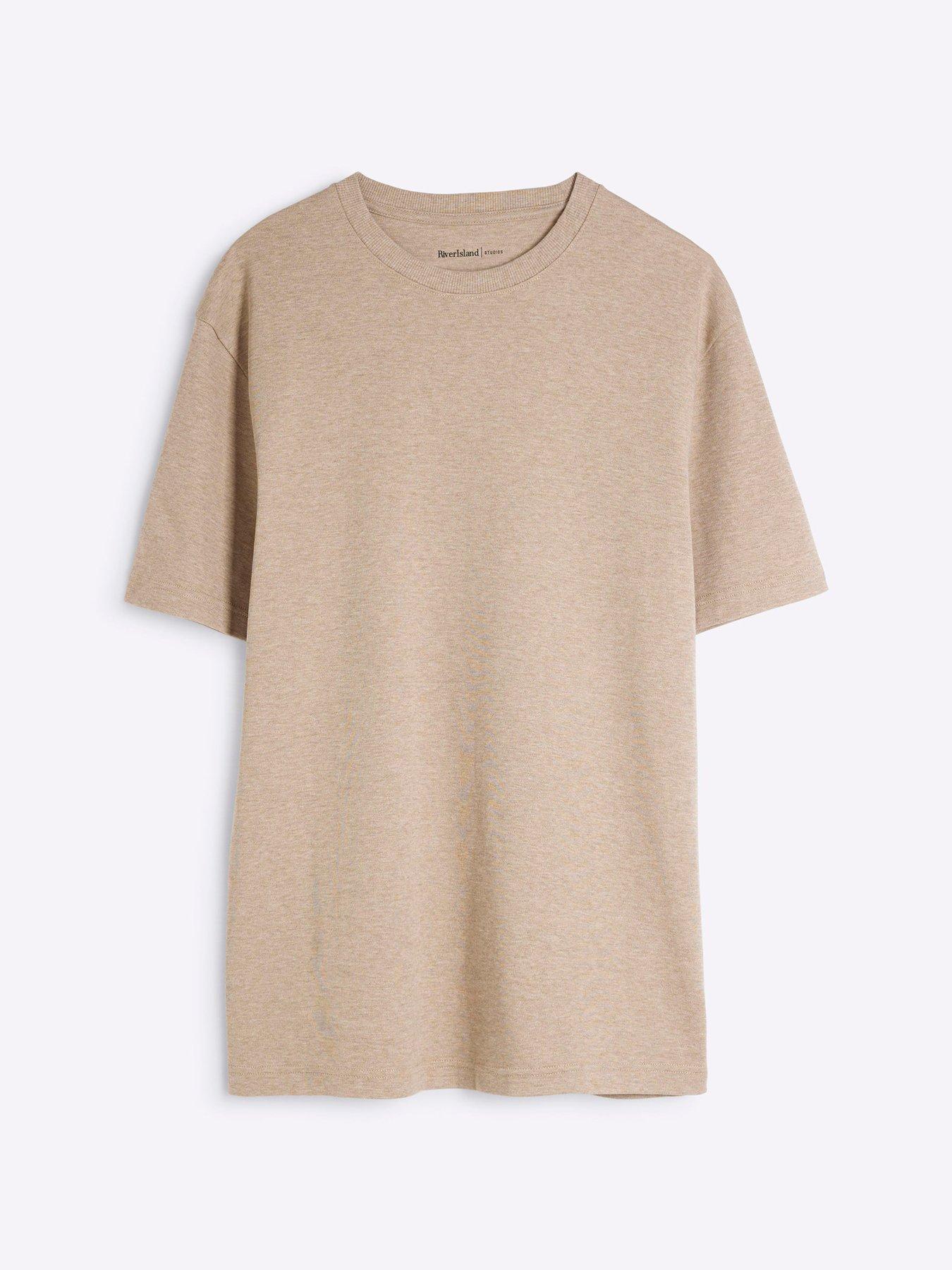 Image 5 of 6 of River Island Short Sleeve RI Studio Slim T-Shirt - Cream