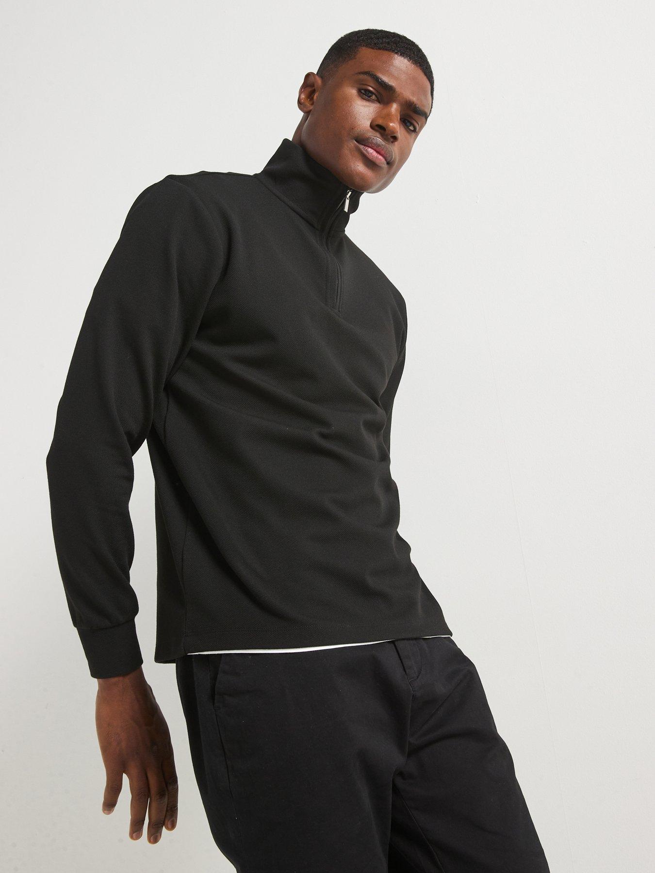 undefined Slim Fit Smart Pique 1/2 Zip Sweat Top - Black