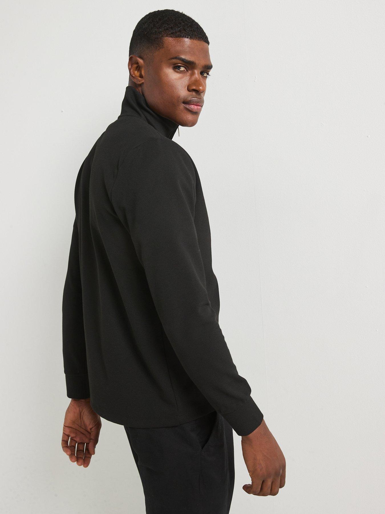 Image 2 of 6 of River Island Slim Fit Smart Pique 1/2 Zip Sweat Top - Black