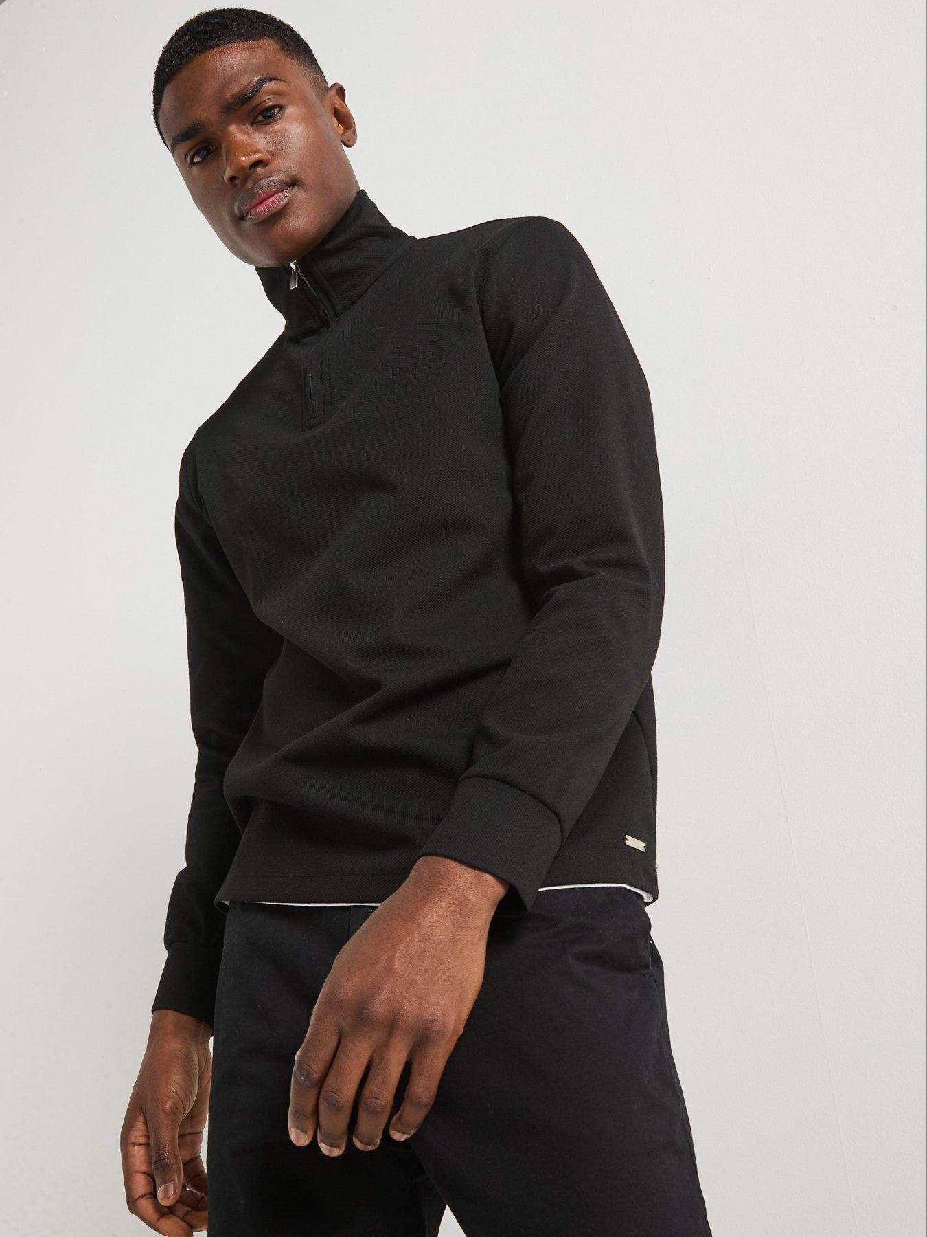 Image 4 of 6 of River Island Slim Fit Smart Pique 1/2 Zip Sweat Top - Black