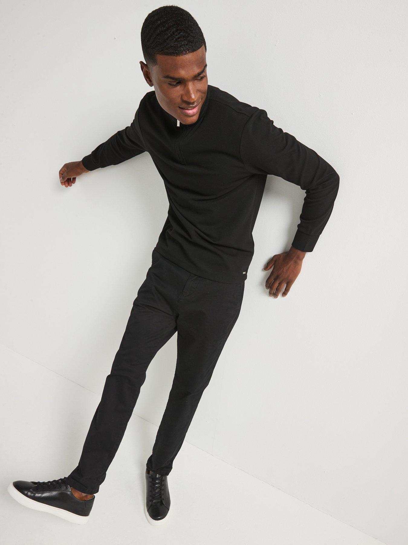 Image 5 of 6 of River Island Slim Fit Smart Pique 1/2 Zip Sweat Top - Black