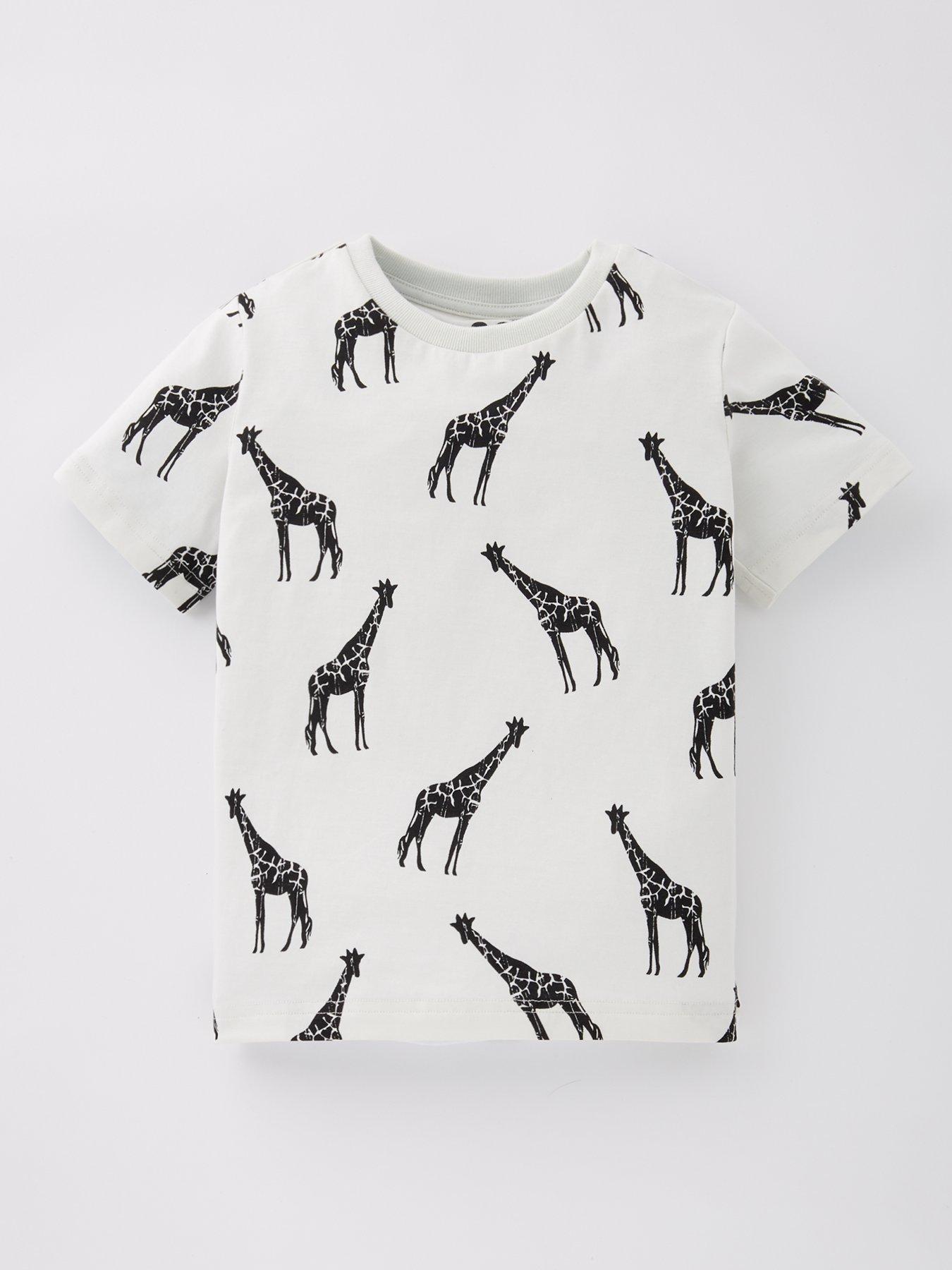 undefined Boys Giraffe Print Short Sleeve T-Shirt - Black/White