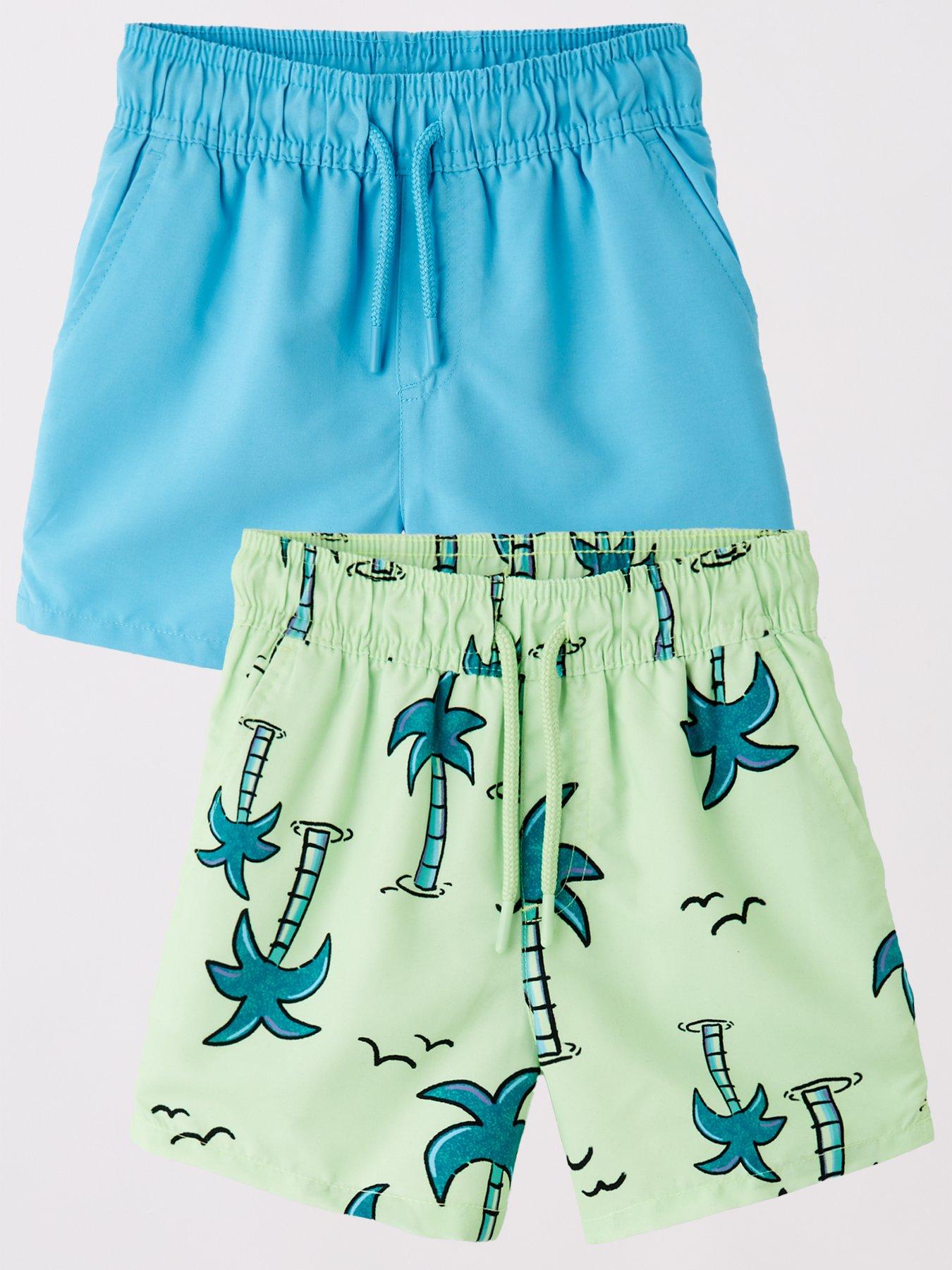 undefined Boys 2 Pack Palm Tree And Plain Swim Shorts - Multi