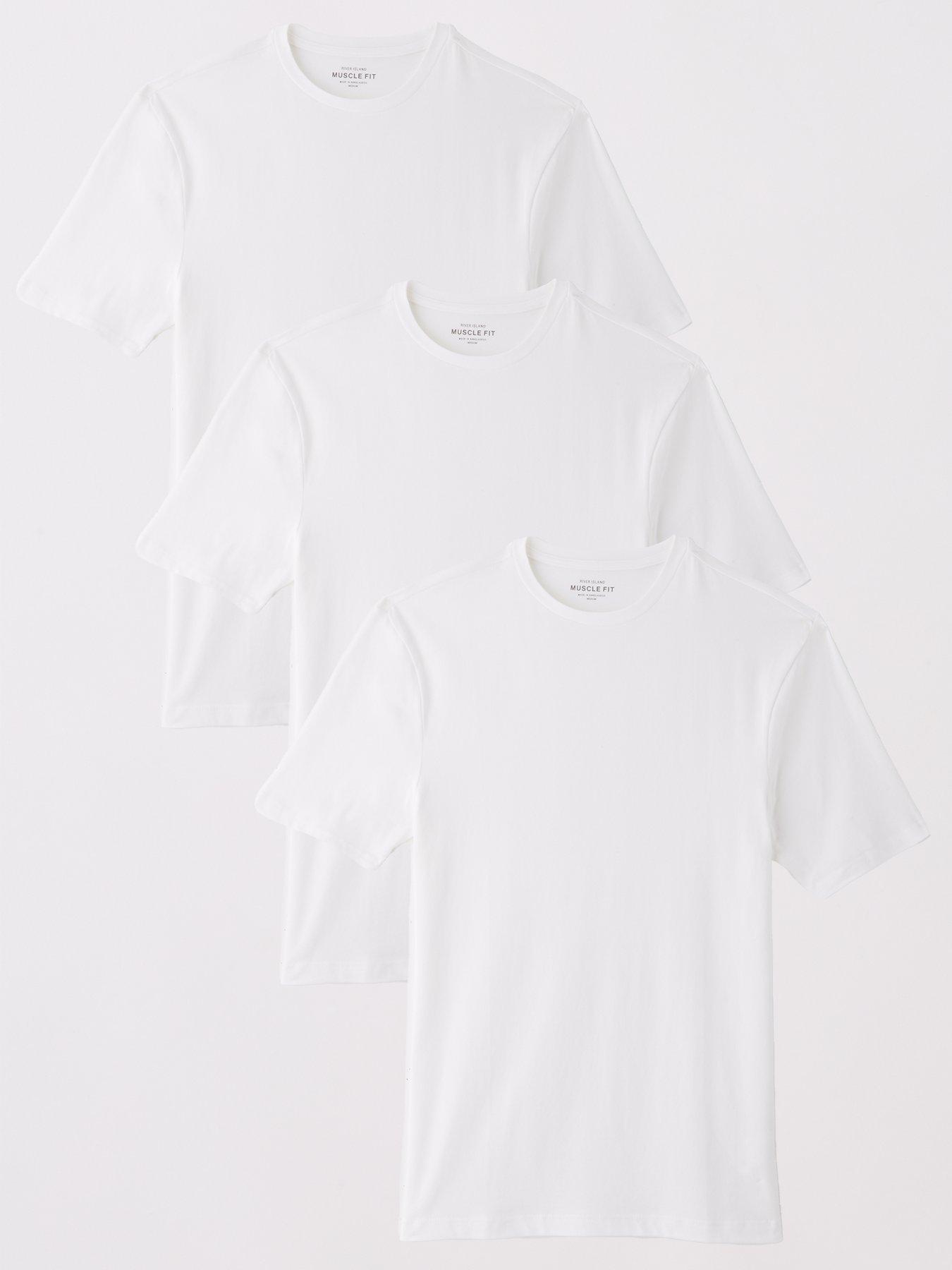 Image 1 of 5 of River Island 3 Pack Muscle Fit T-Shirt - White