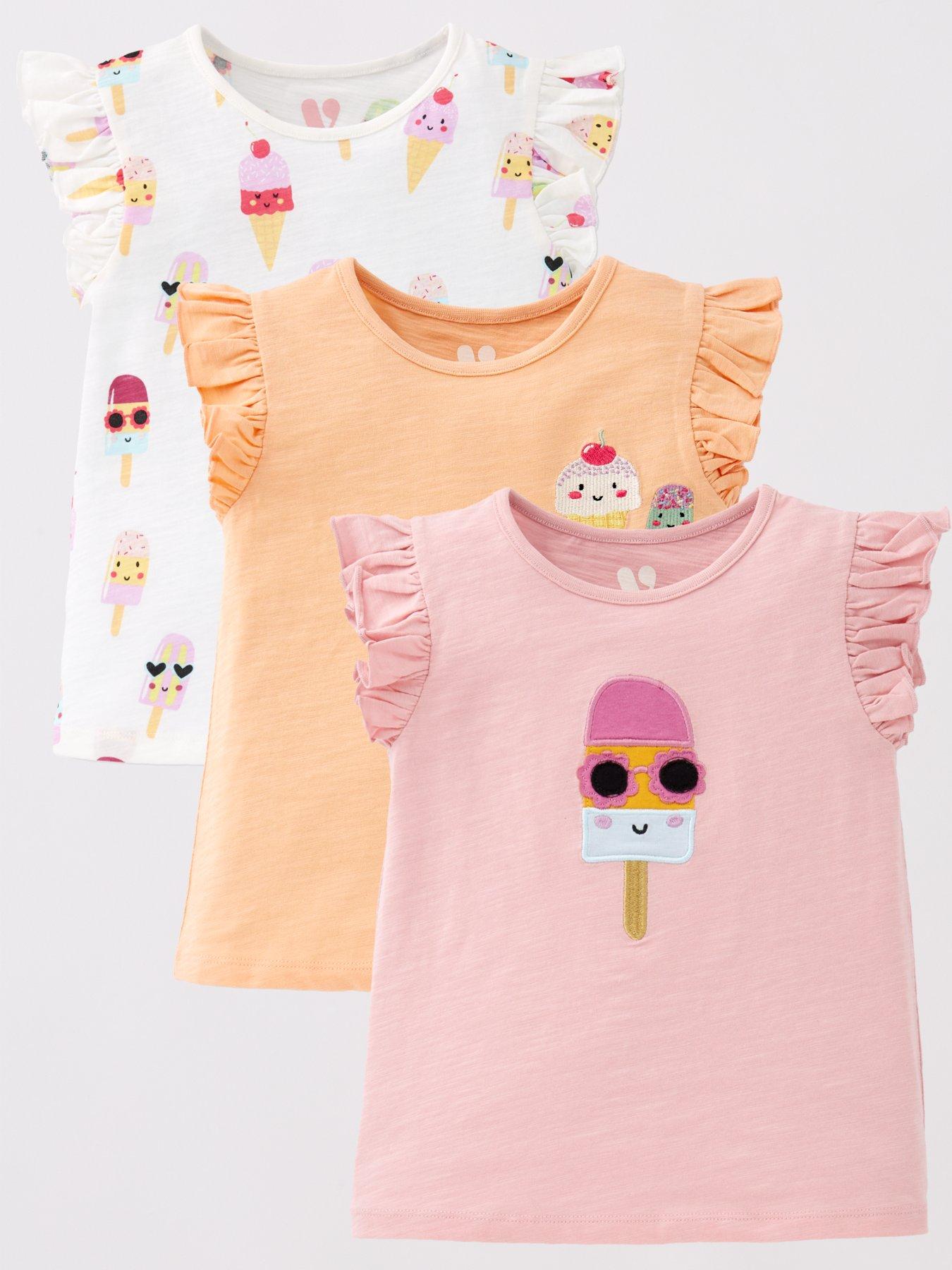 undefined Girls Frill Ice Cream 3 Pack T-Shirts - Multi