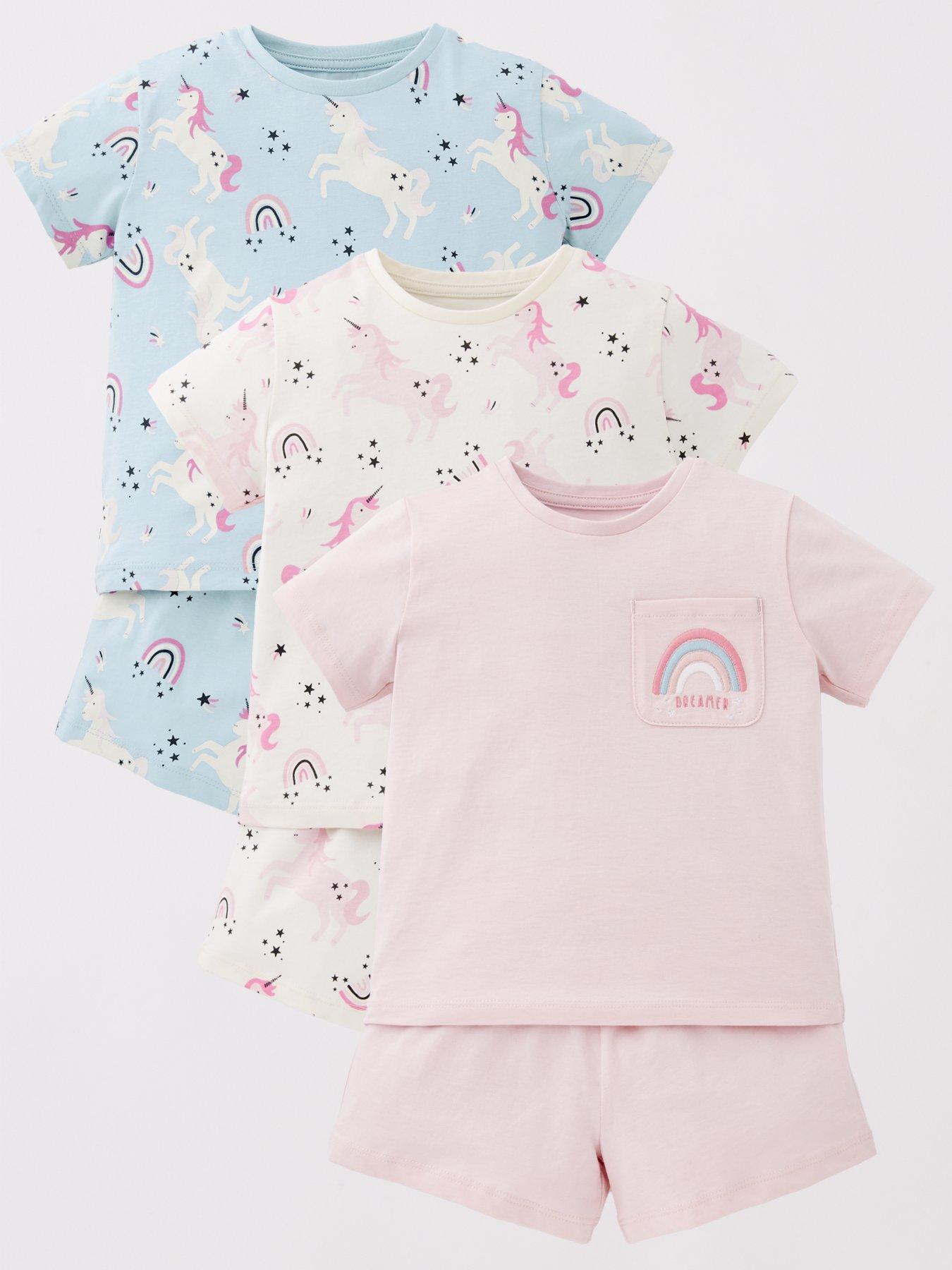 undefined Girls 3 Pack Unicorn Shortie Pyjama Sets - Multi