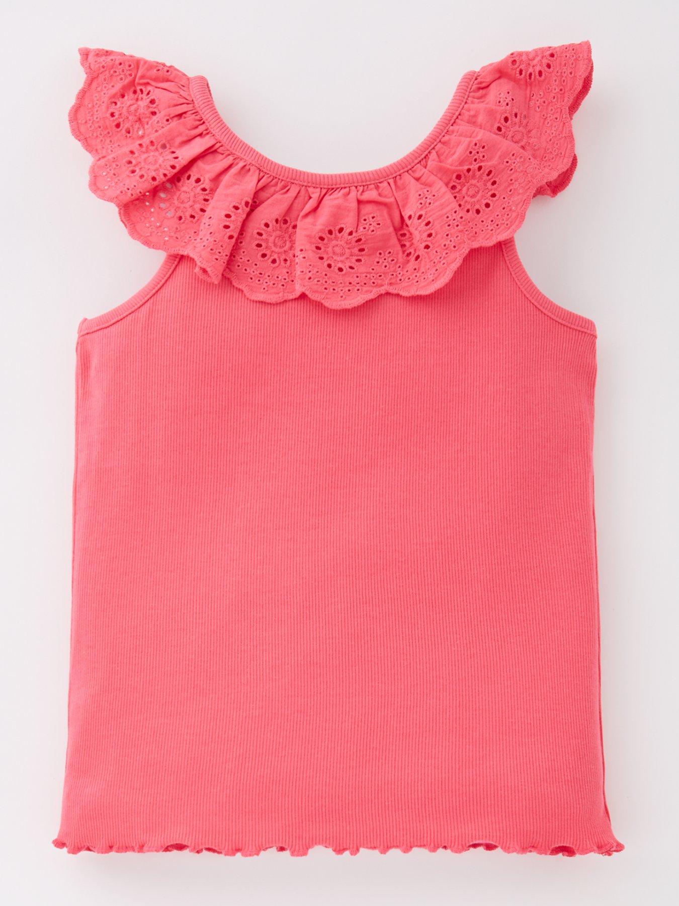 Image 2 of 5 of Mini V by Very Girls 3 Pack Broderie Frill Ribbed Vests - Multi