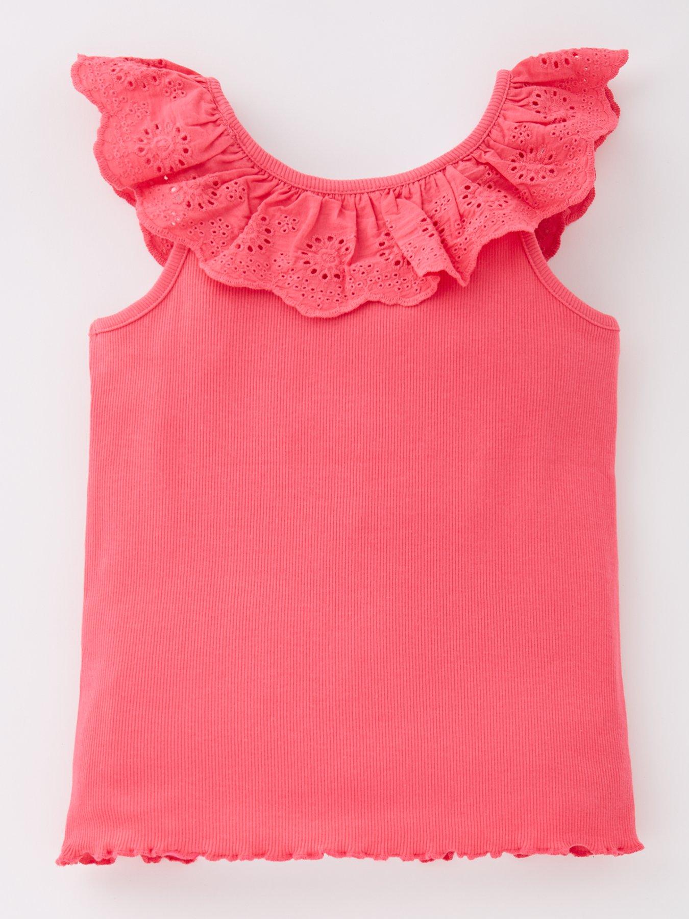 Image 3 of 5 of Mini V by Very Girls 3 Pack Broderie Frill Ribbed Vests - Multi