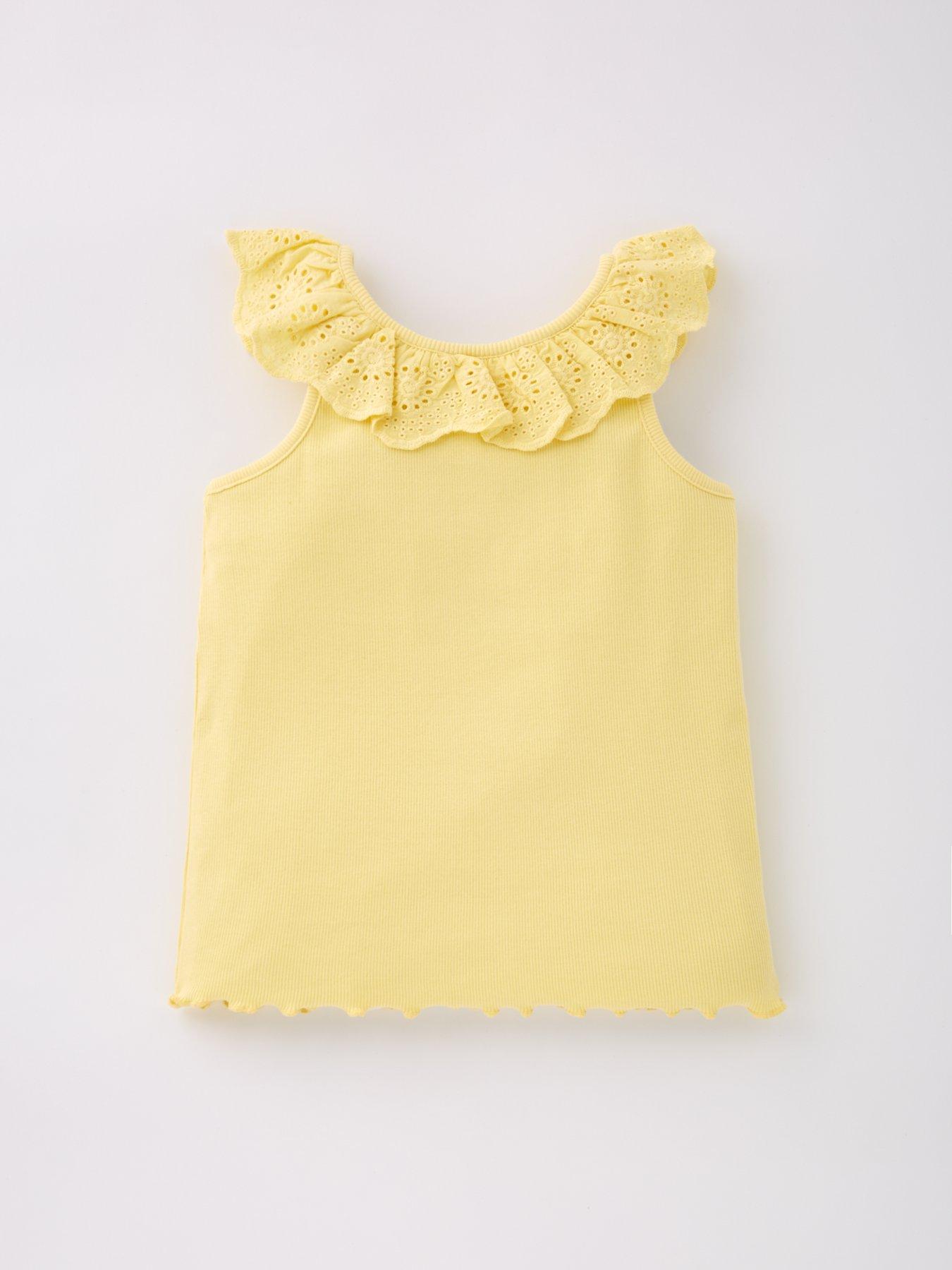 Image 4 of 5 of Mini V by Very Girls 3 Pack Broderie Frill Ribbed Vests - Multi
