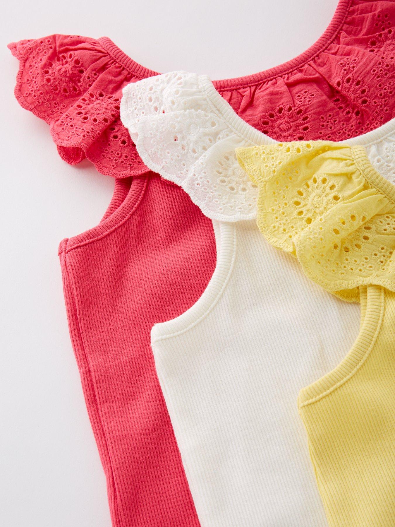 Image 5 of 5 of Mini V by Very Girls 3 Pack Broderie Frill Ribbed Vests - Multi
