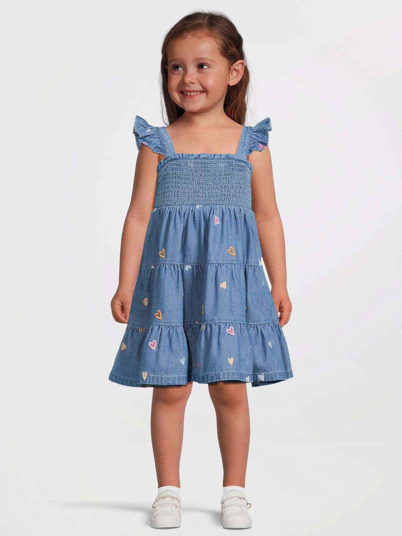 undefined Girls Embroidered Heart Tiered Dress - Blue