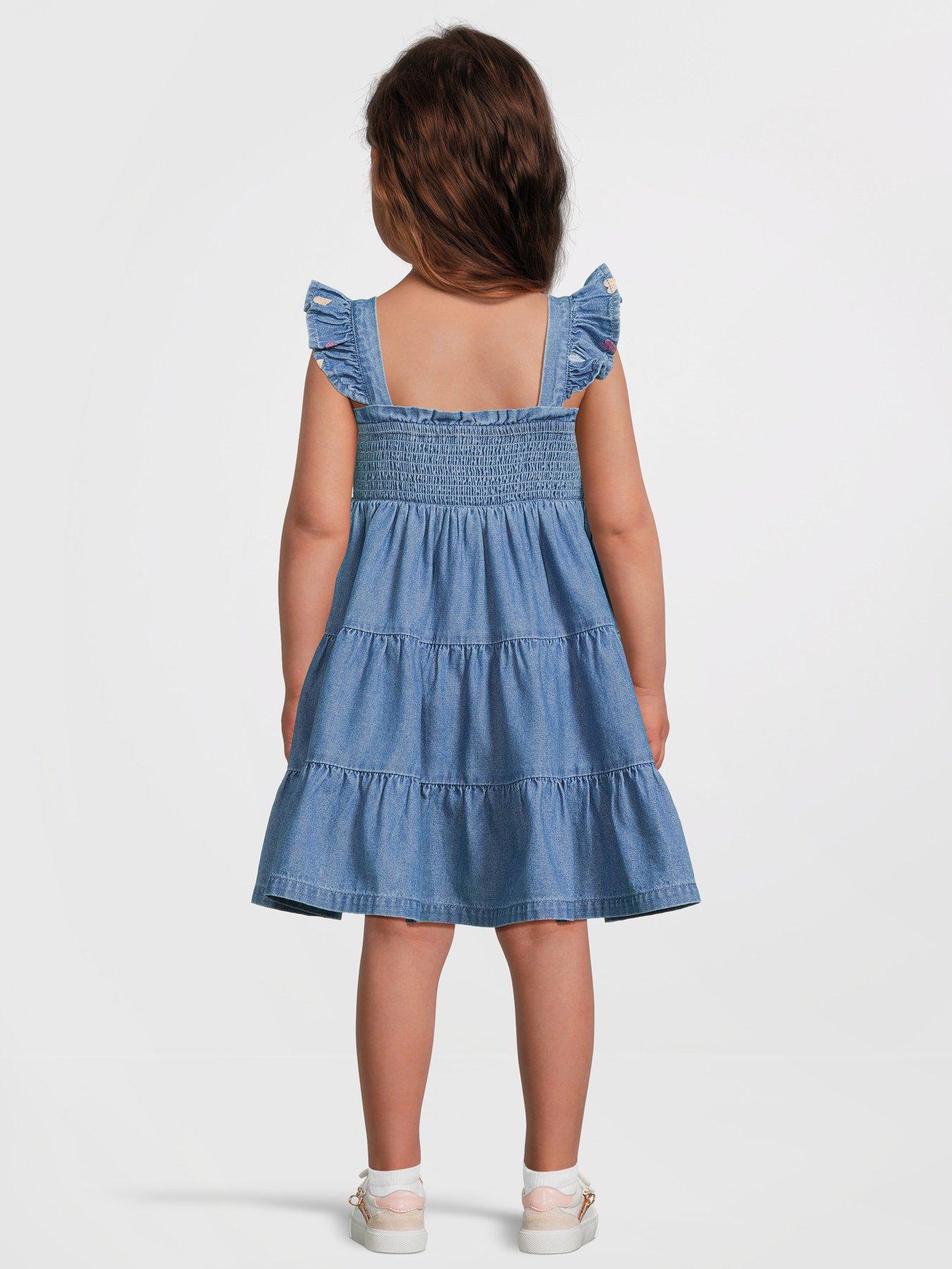 Image 2 of 6 of Mini V by Very Girls Embroidered Heart Tiered Dress - Blue