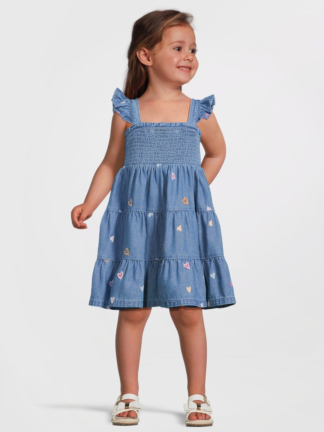 Image 3 of 6 of Mini V by Very Girls Embroidered Heart Tiered Dress - Blue