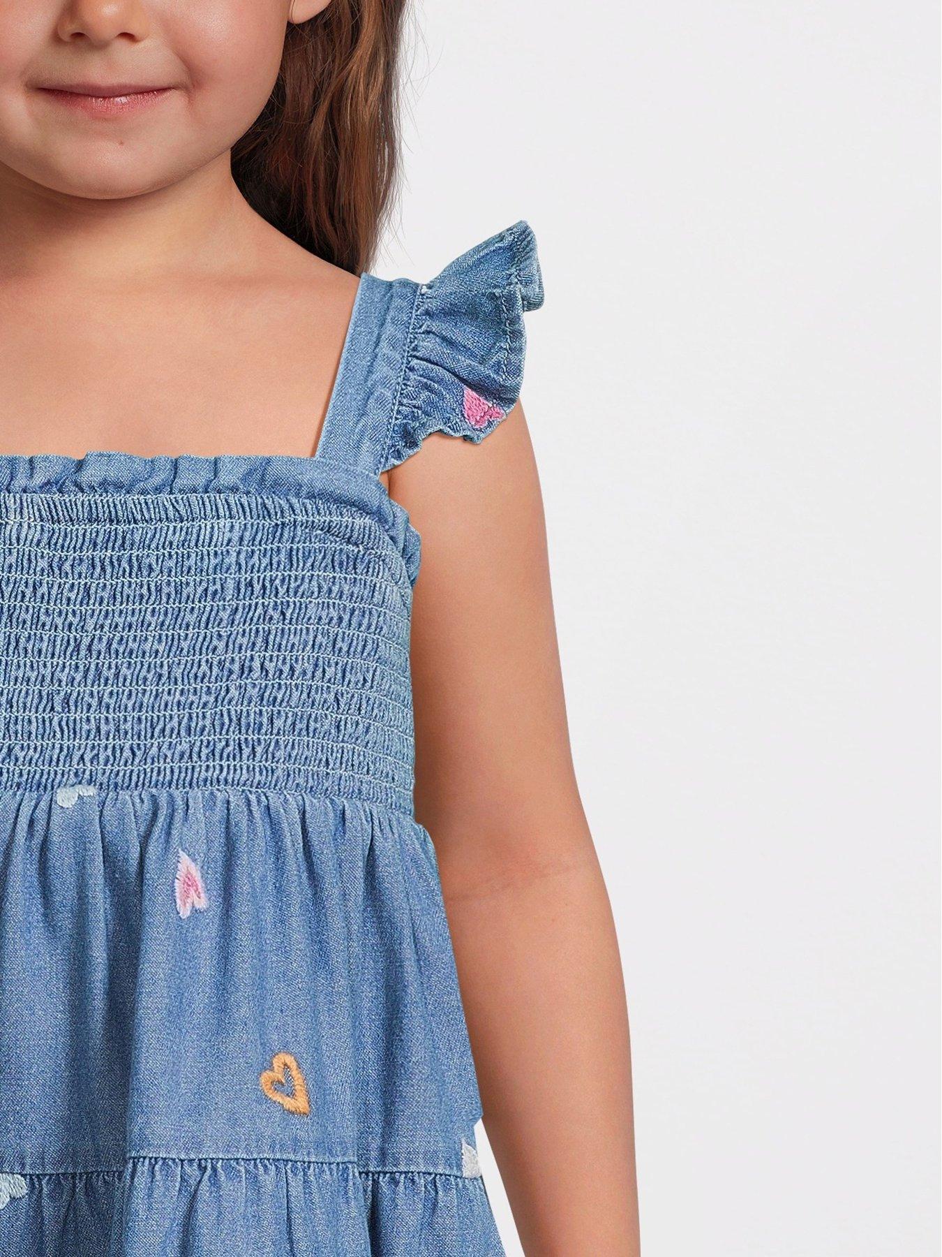 Image 4 of 6 of Mini V by Very Girls Embroidered Heart Tiered Dress - Blue