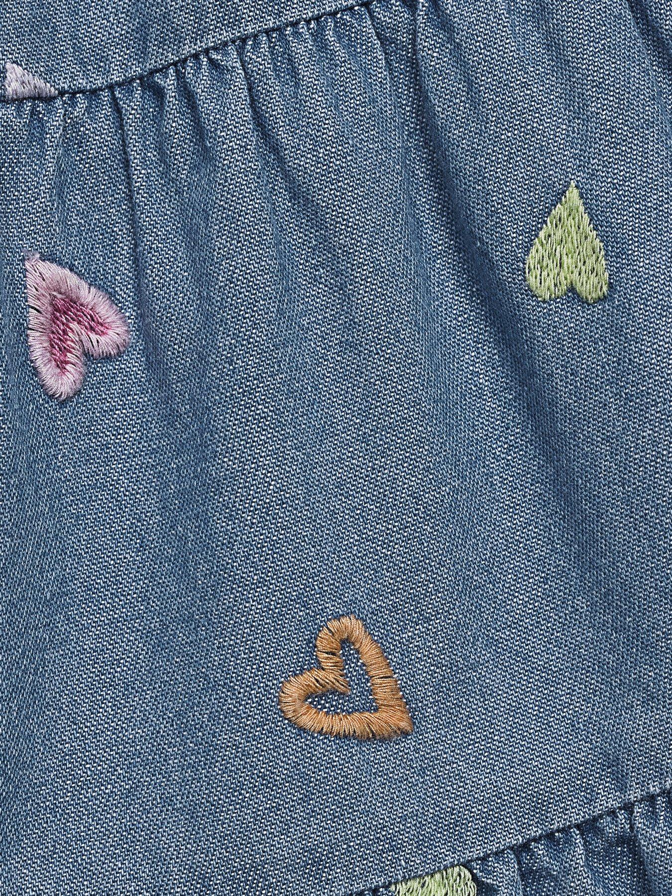 Image 5 of 6 of Mini V by Very Girls Embroidered Heart Tiered Dress - Blue