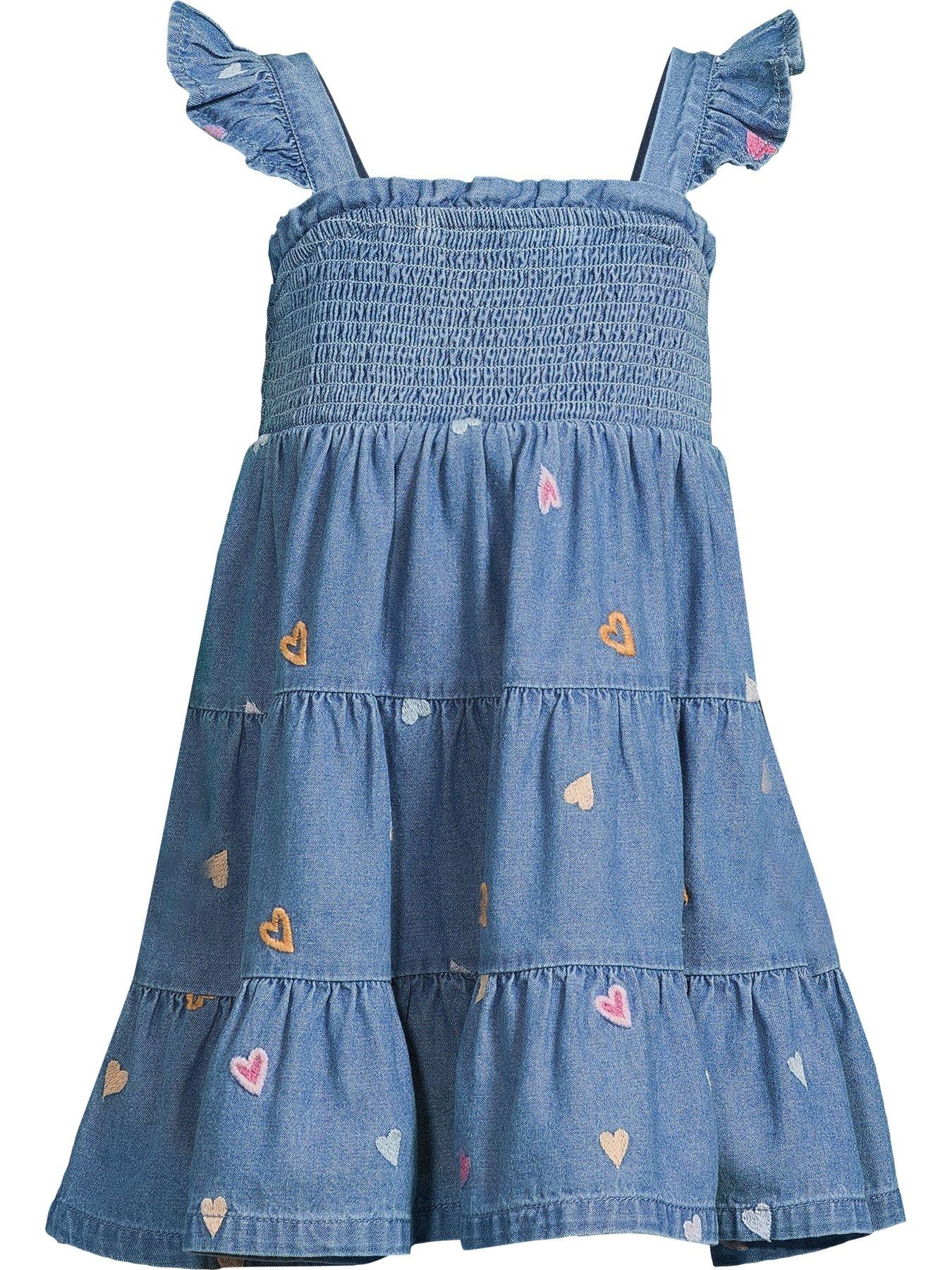 Image 6 of 6 of Mini V by Very Girls Embroidered Heart Tiered Dress - Blue