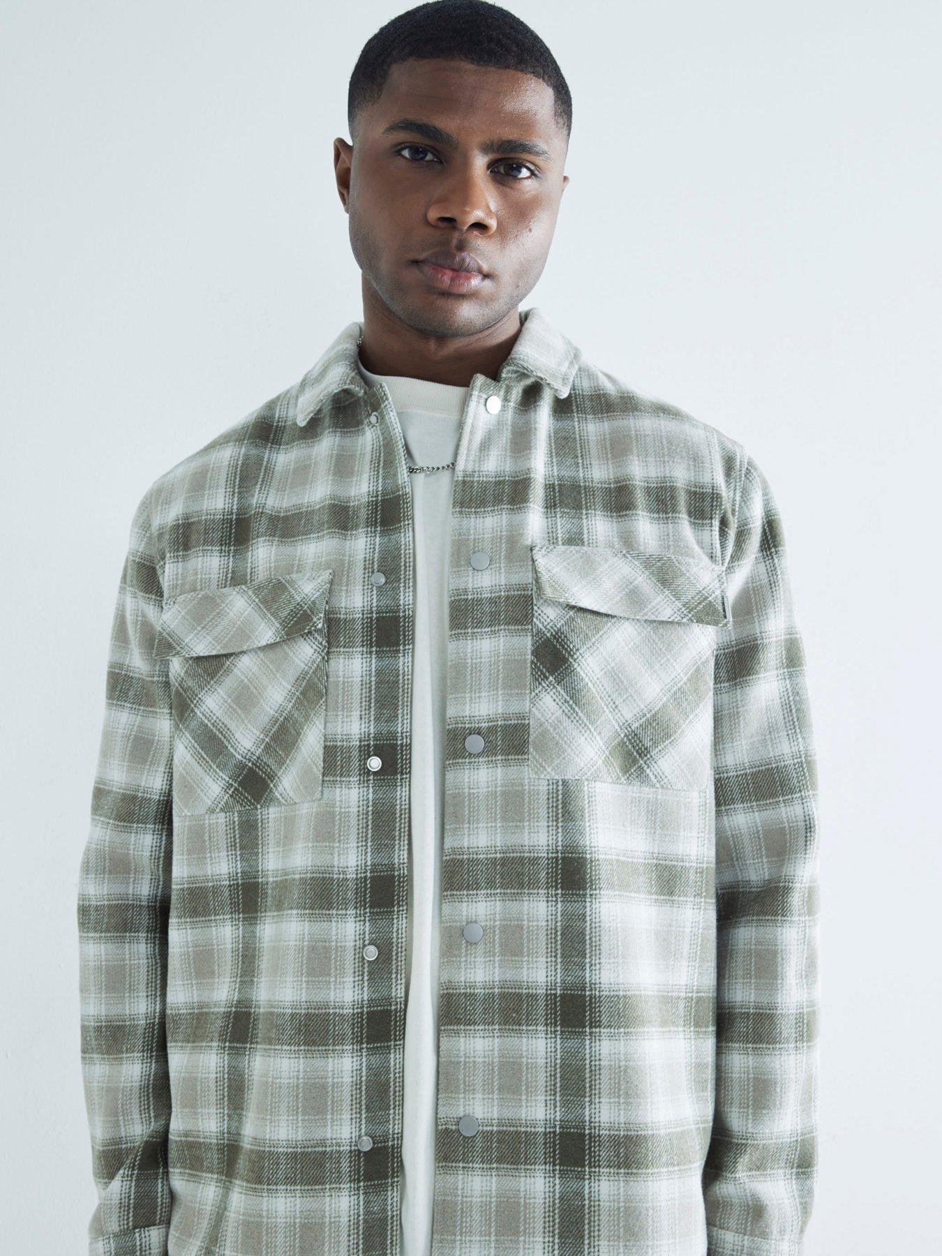 undefined Check Curved Hem Overshirt - Green