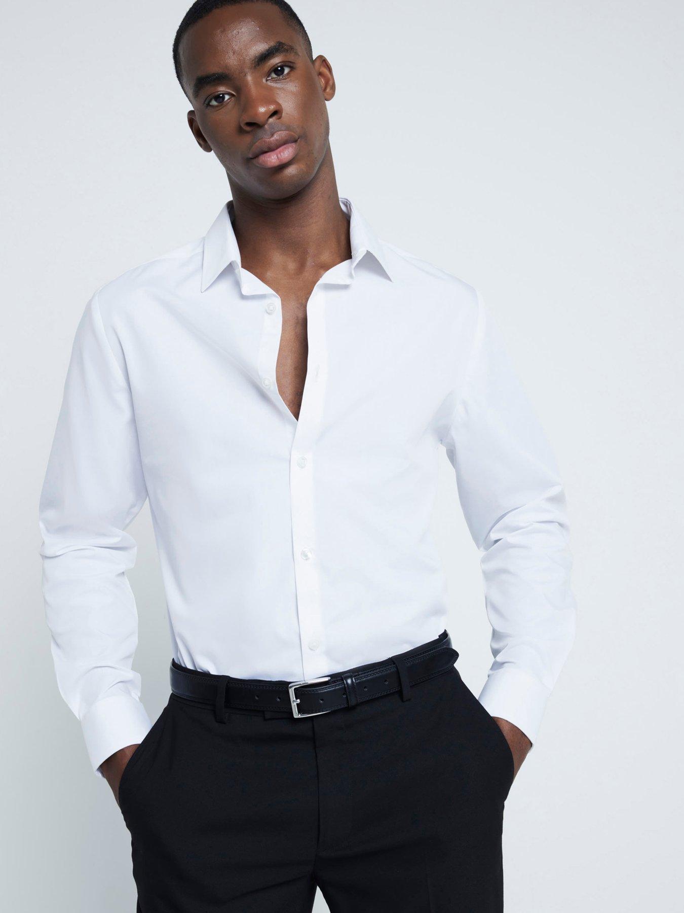 River Island White muscle fit textured smart shirt (UK size)