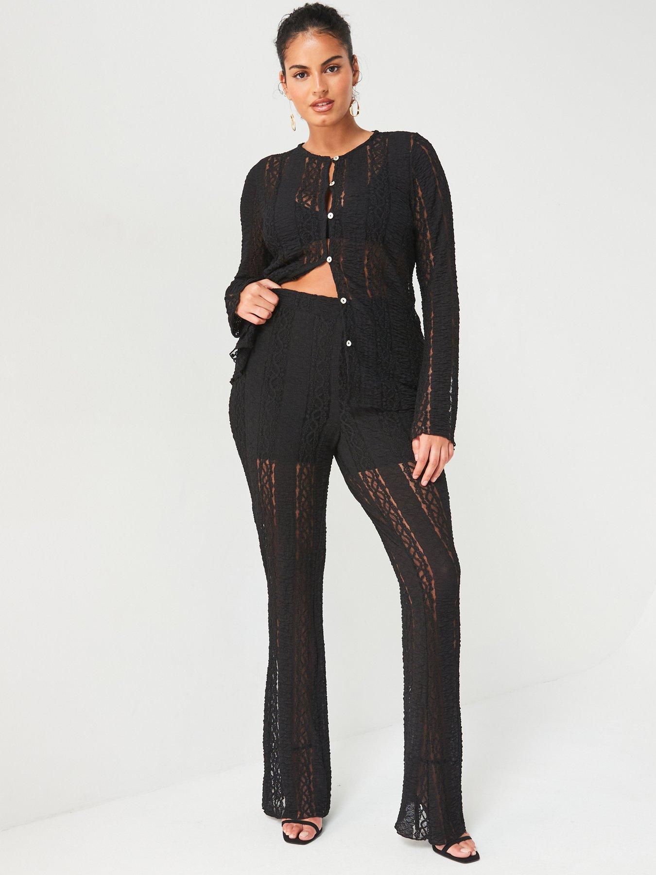 V By Very Curve Lace Stretch Kickflare Trouser - Black