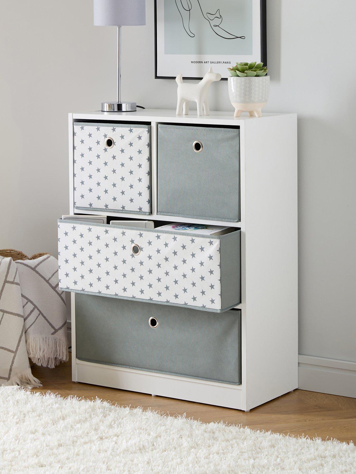 The Very Collection 2 + 2 Cube Storage Unit with Boxes in Grey/Stars - FSC® Certified