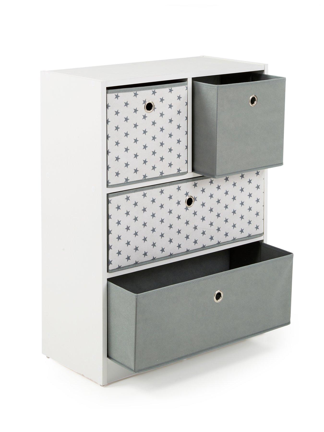 The Very Collection 2 + 2 Cube Storage Unit with Boxes in Grey/Stars ...