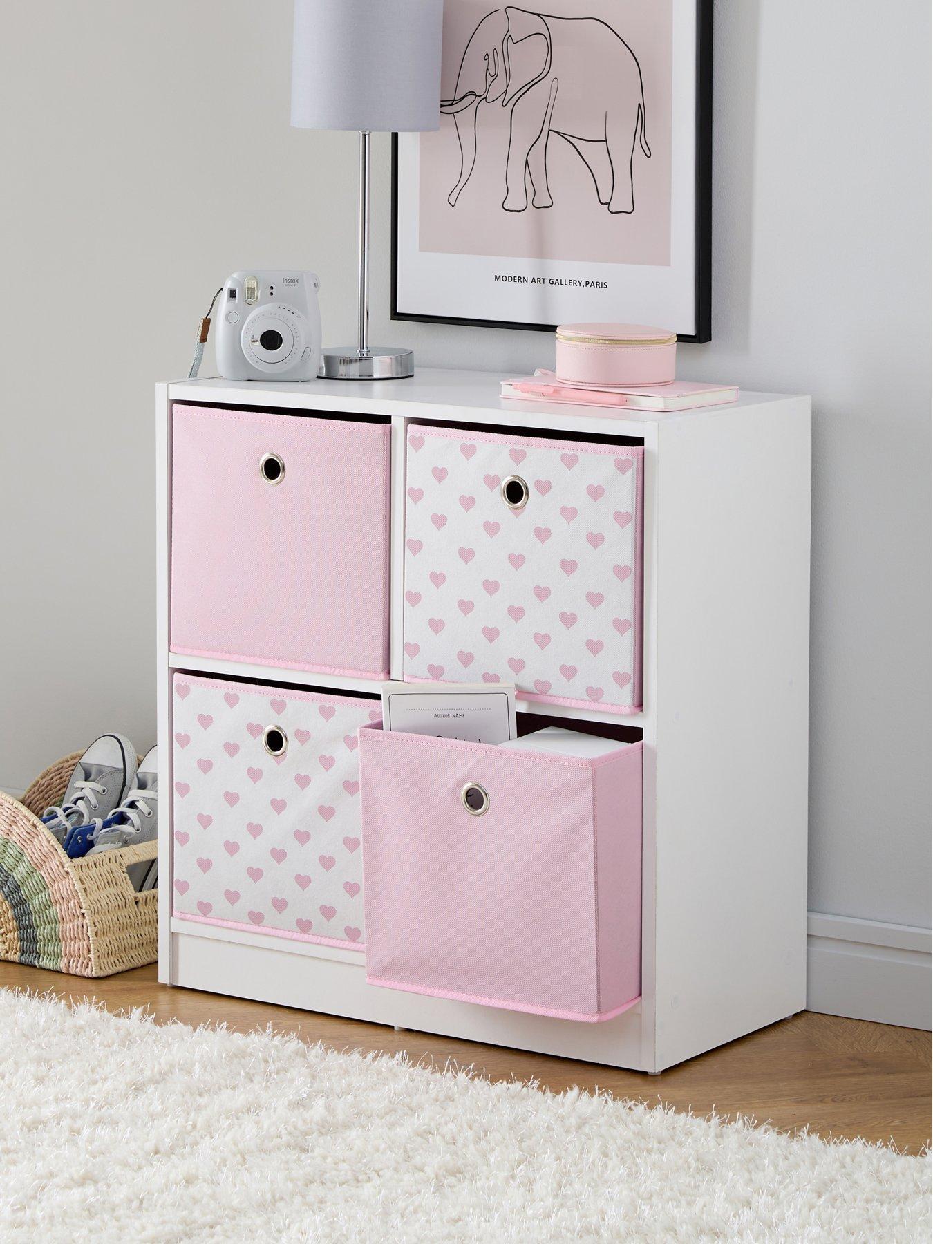 undefined 4 Cube Storage Unit with Boxes - Pink/Hearts - FSC® Certified