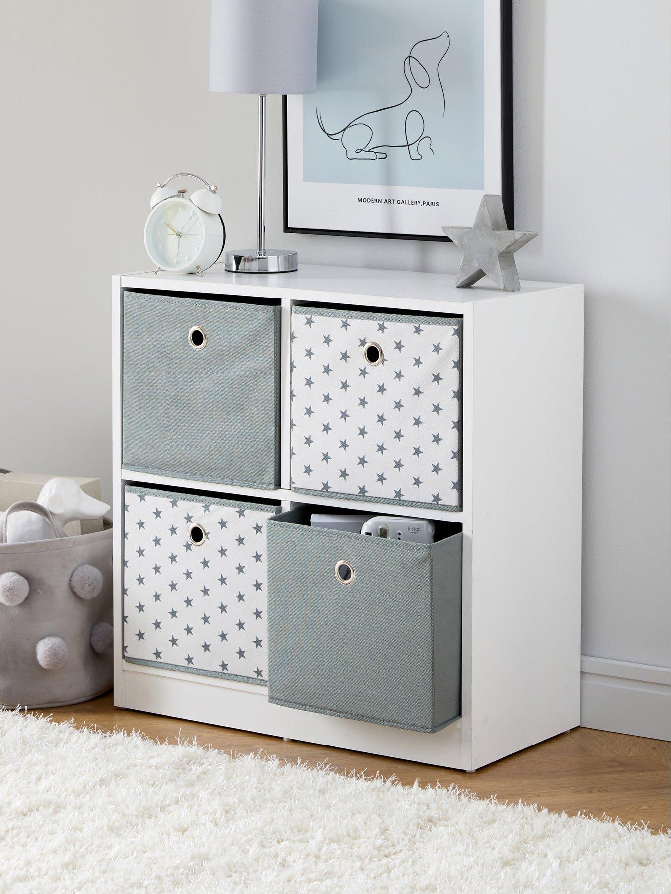 undefined 4 Cube Storage Unit with Boxes - Grey/Stars - FSC® Certified