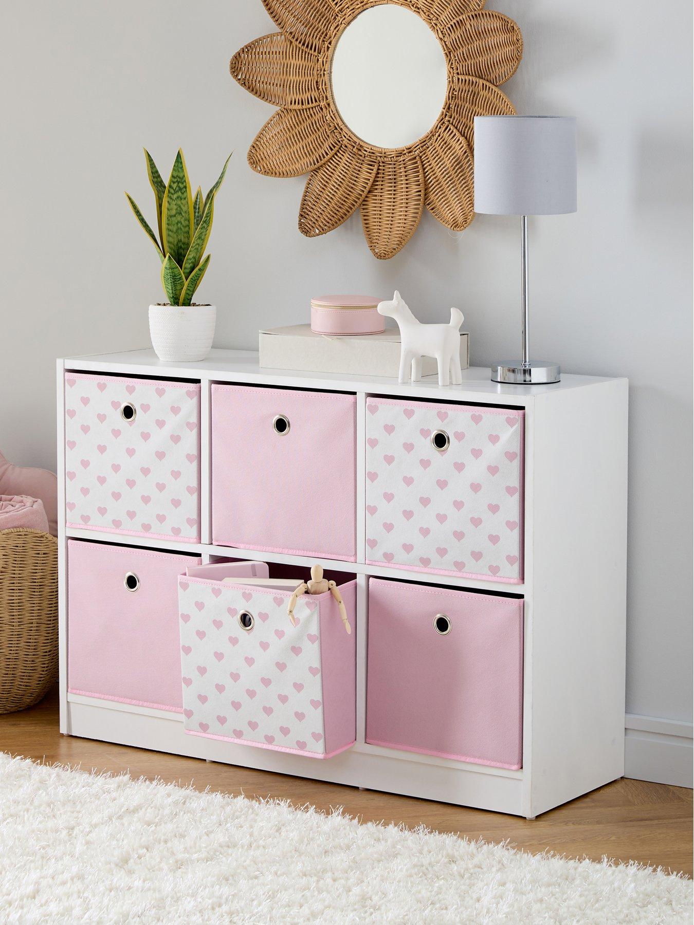 undefined 6 Cube Storage Unit with Boxes - Pink/Hearts - FSC® Certified