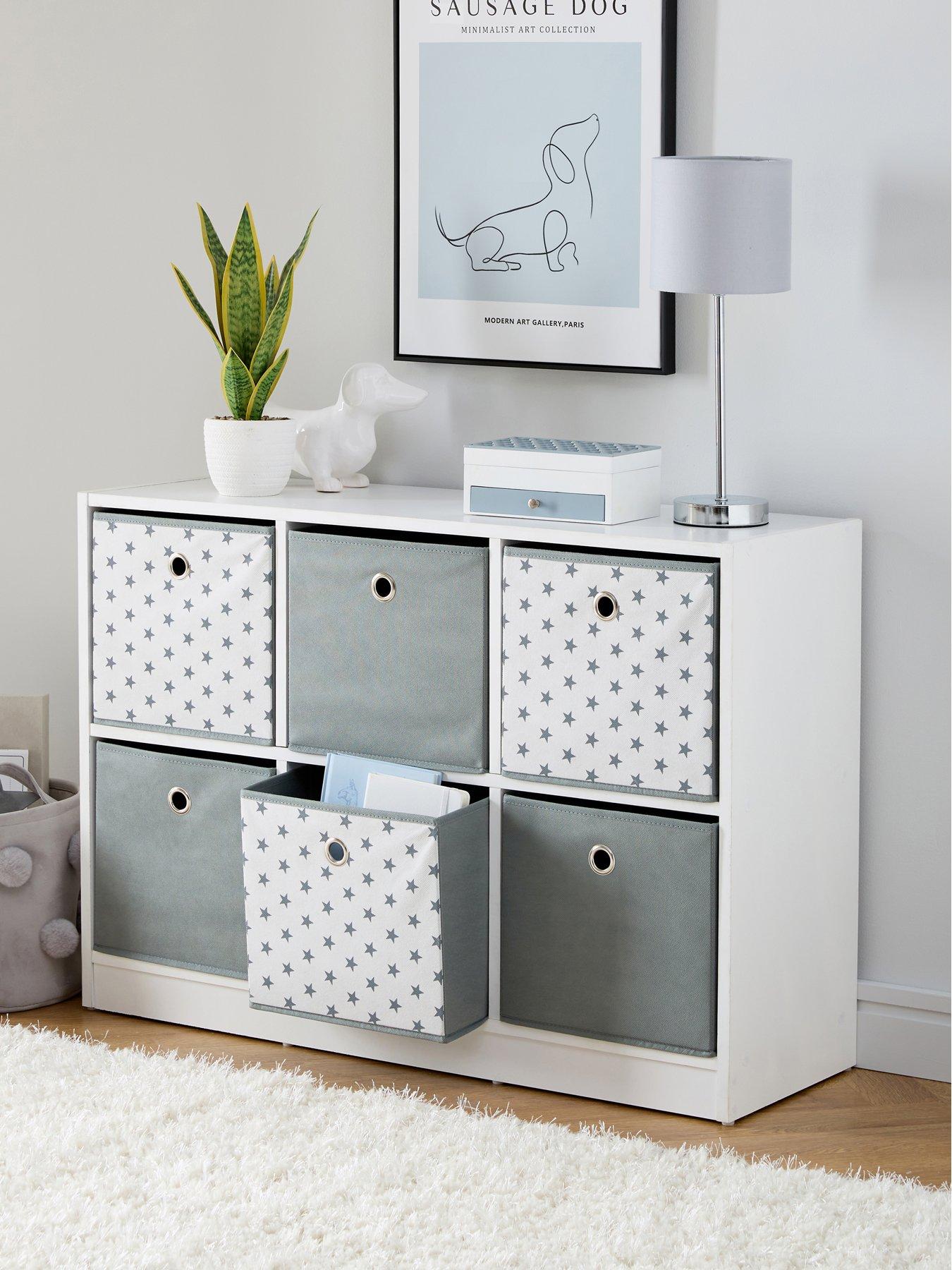 undefined 6 Cube Storage Unit with Boxes - Grey/Stars - FSC® Certified