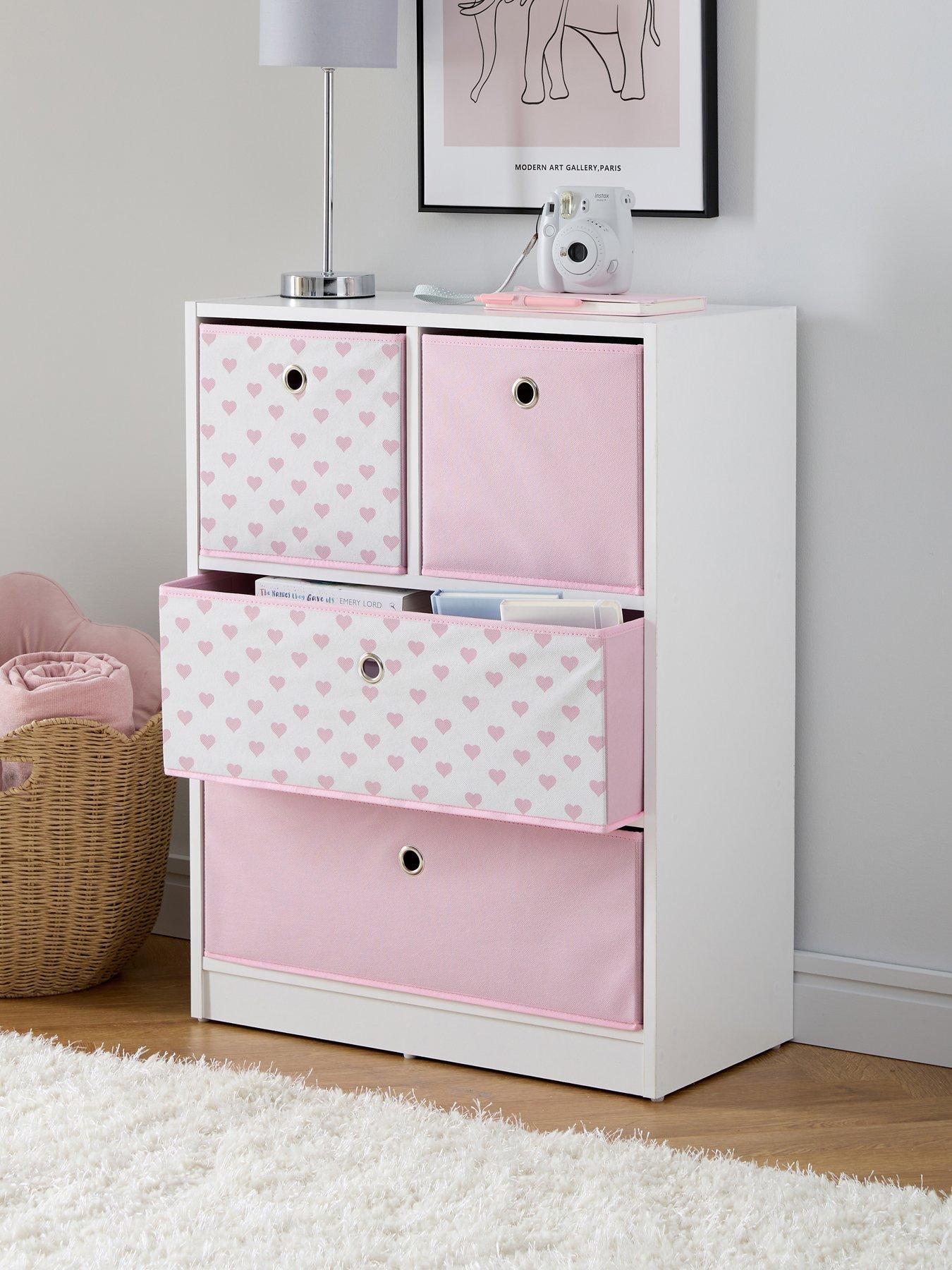undefined Cube 2 + 2 Storage Unit with Boxes - Pink Hearts - FSC® Certified