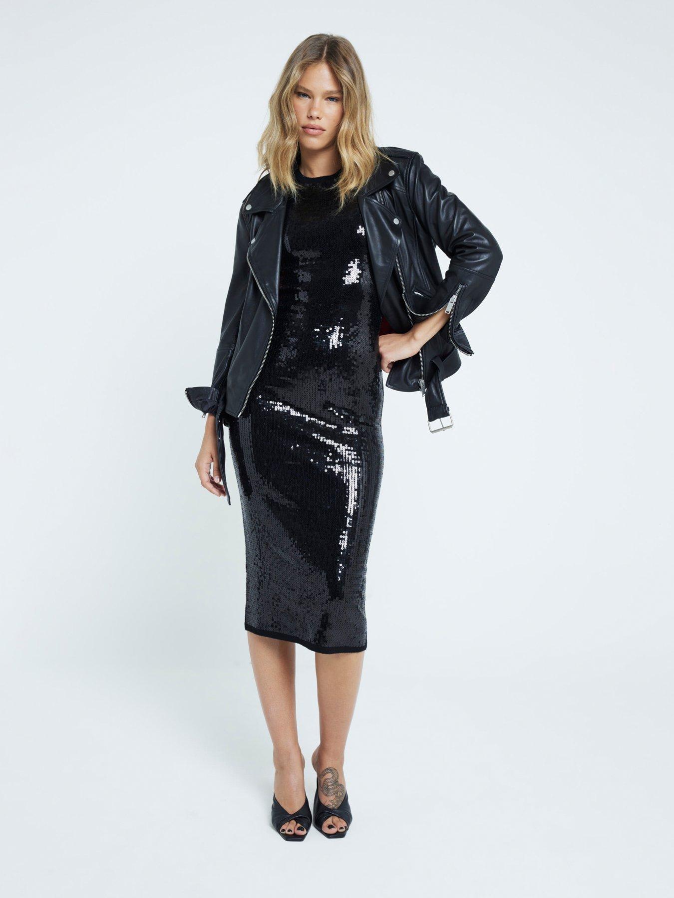 River Island Sequin Bodycon Midi Dress - Black | Very